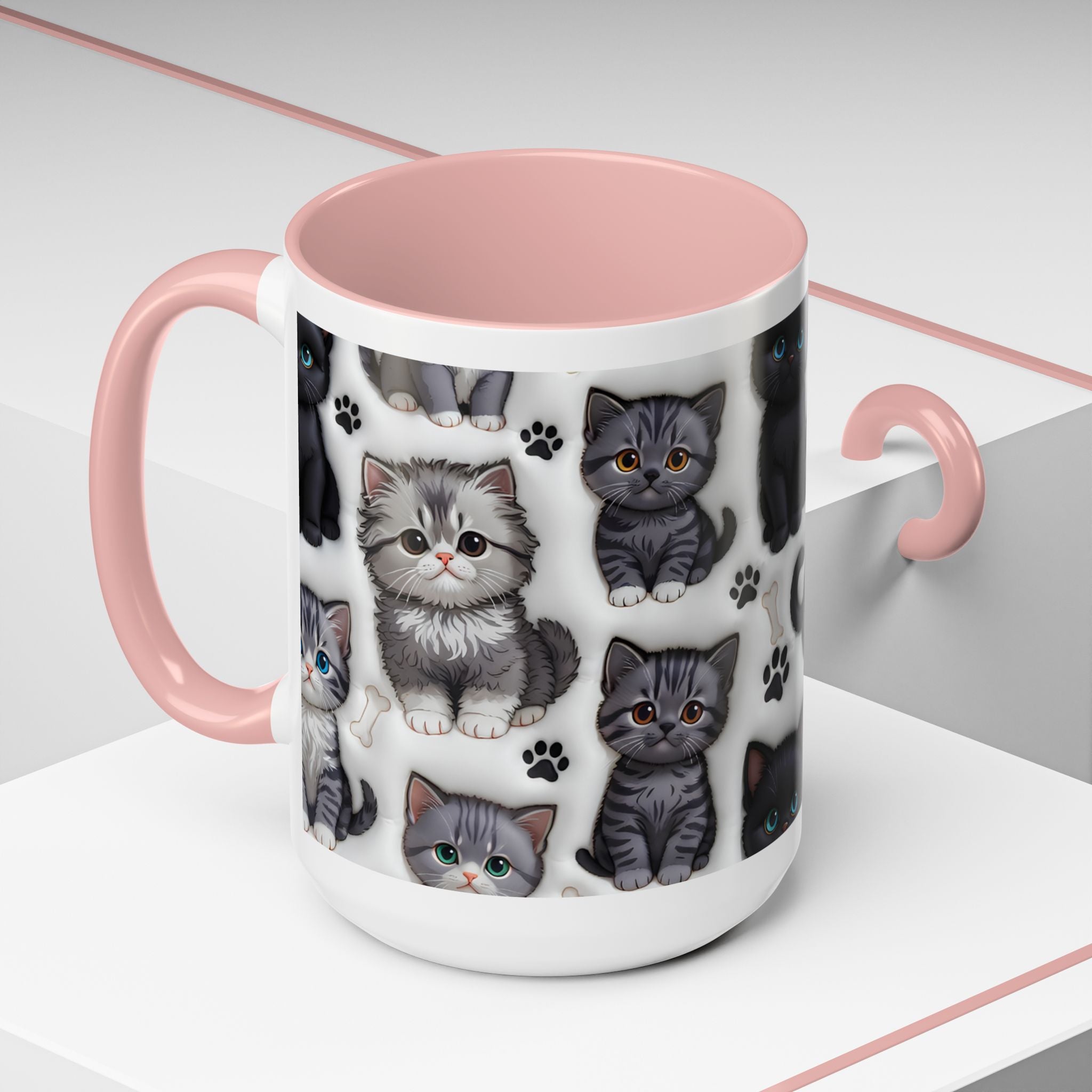 Cute Kitten Pattern Accent Coffee Mug | Cat Paw Print Design