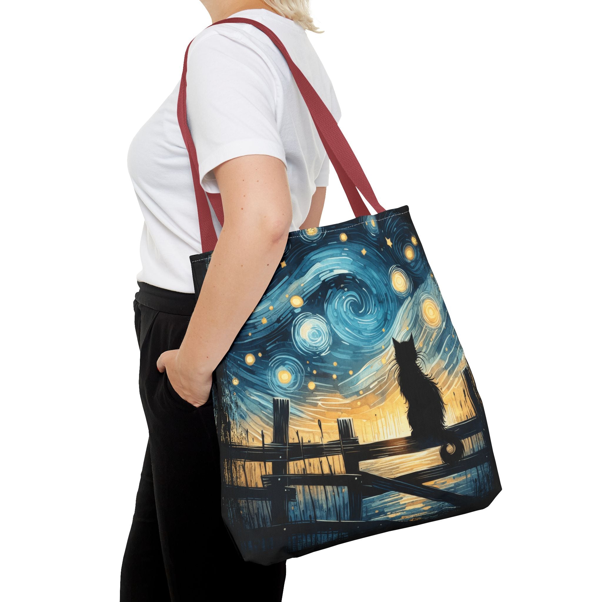 Starry Night Cat Tote | Van Gogh Inspired Swirling Sky Bag