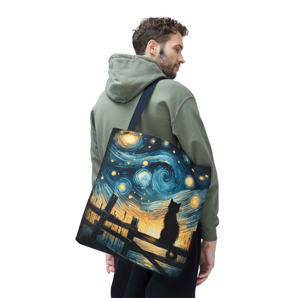 Starry Night Cat Tote | Van Gogh Inspired Swirling Sky Bag