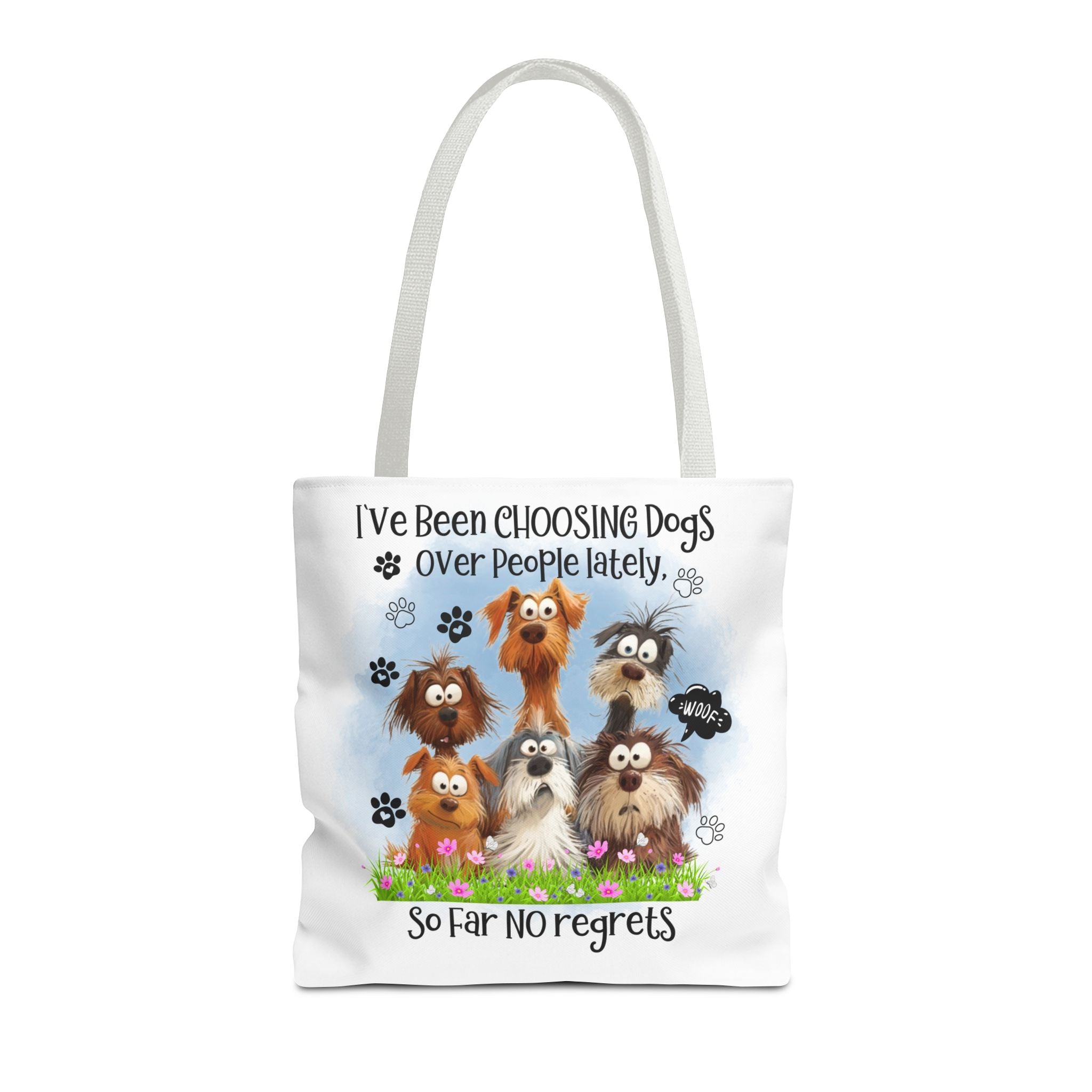 Choosing Dogs Over People Tote Bag | Cute Cartoon Dogs, Paw Print Design