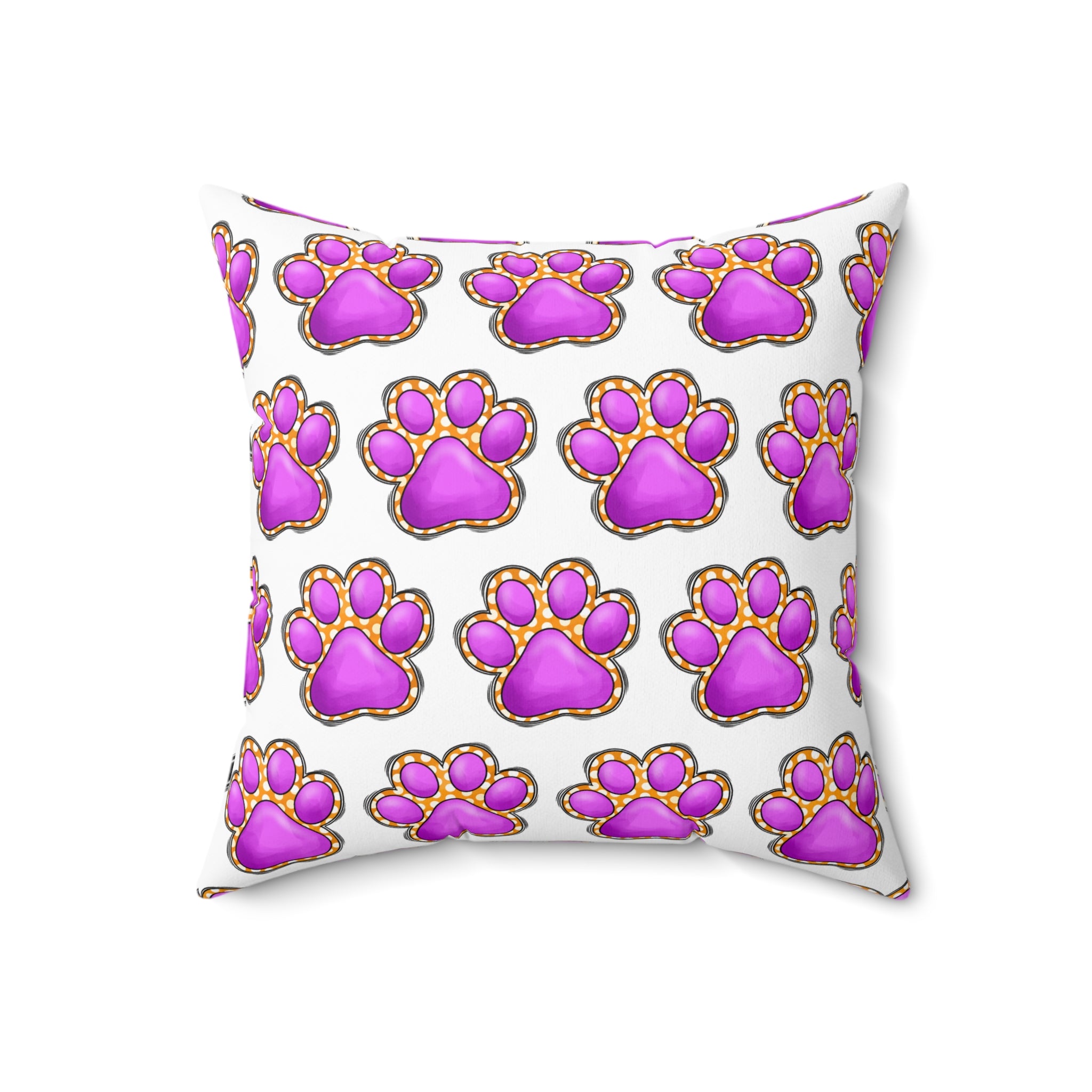 Pink Paw Print Pattern Pillow | Pet Lover Decorative Cushion