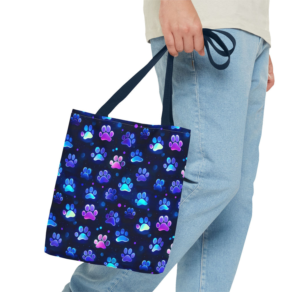 Neon Paw Print Tote | Colorful Cat Dog Paw Pattern All Over Print