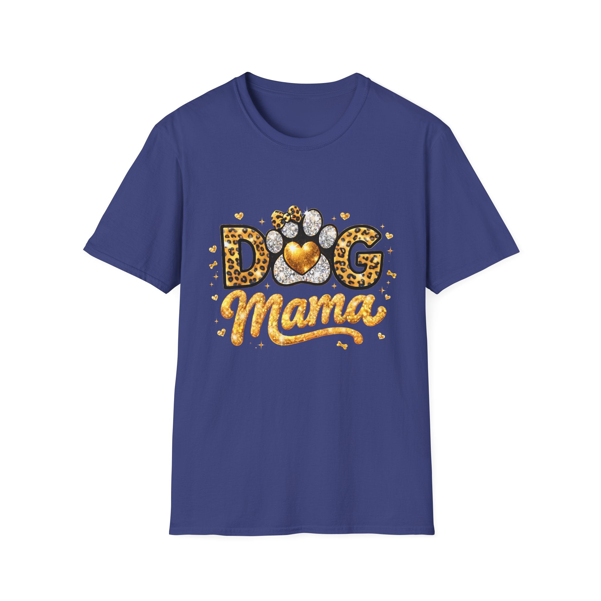 Dog Mama T-Shirt | Leopard Heart Paw Print, Gold Glitter Script