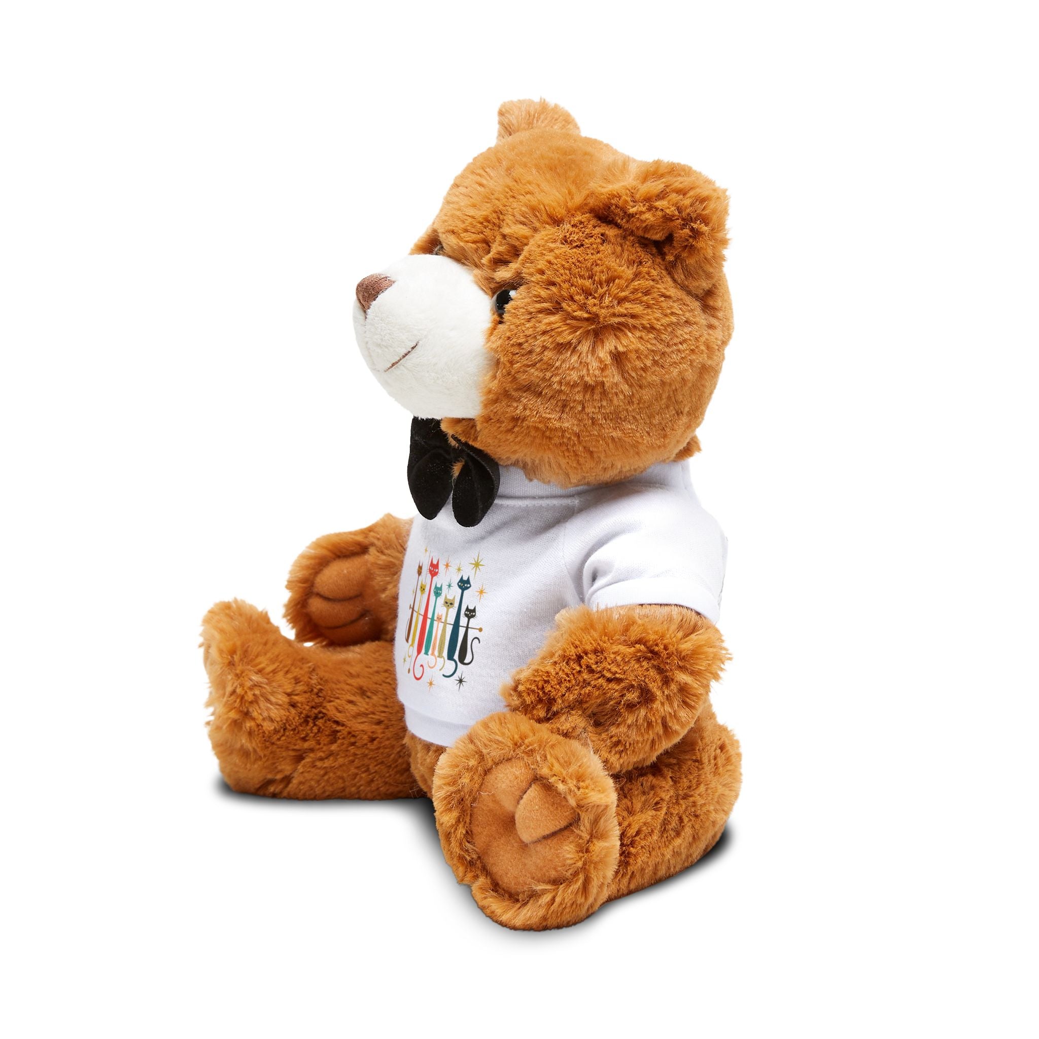 Here Kitty Kitty Colorful Cat Row Teddy Bear, Plush Bear with Printed T-Shirt
