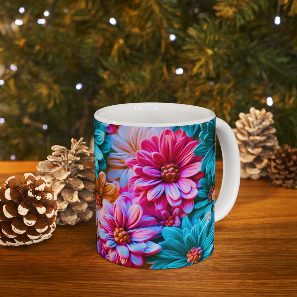 Colorful Daisy Pattern Mug | Floral Ceramic Coffee Cup