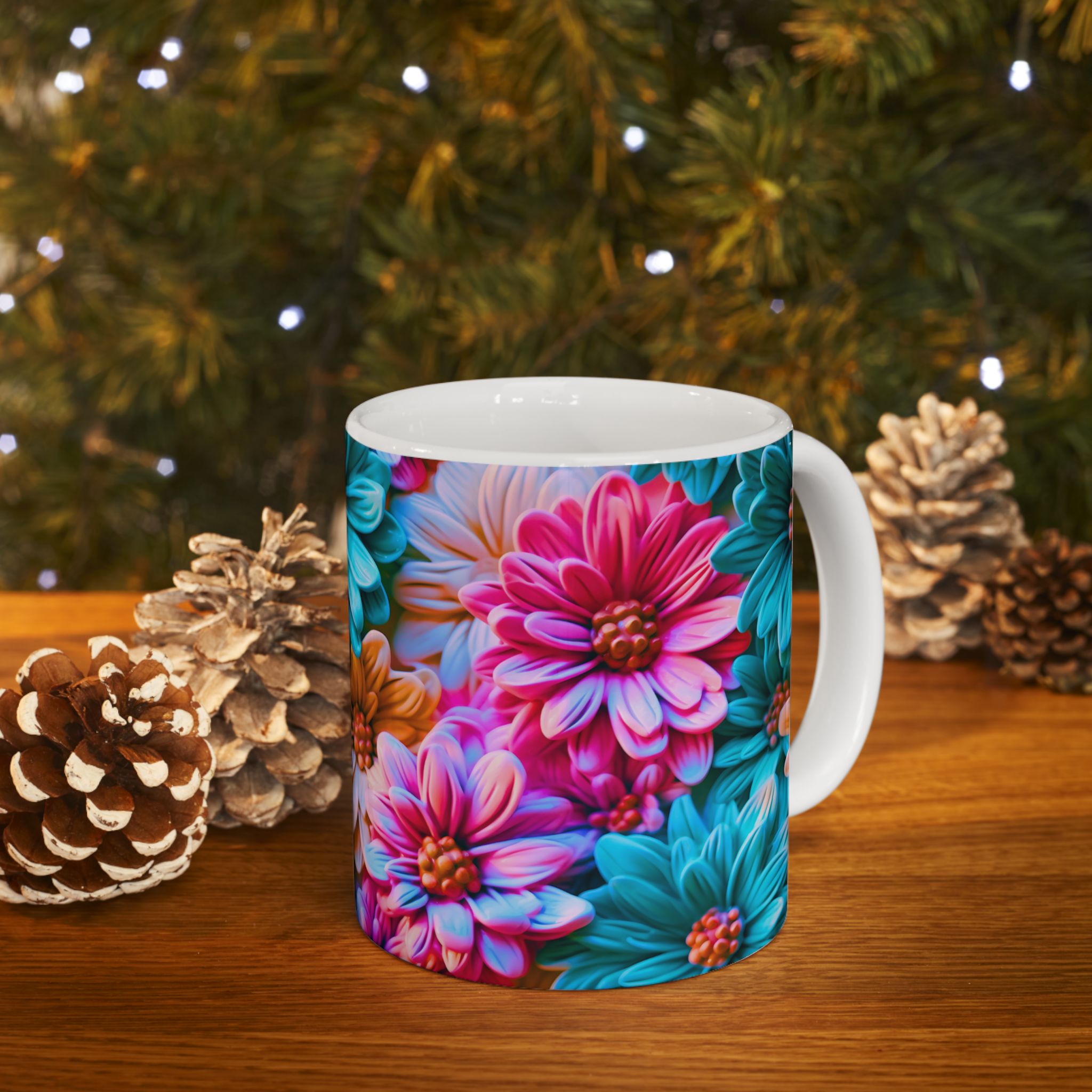 Colorful Daisy Pattern Mug | Floral Ceramic Coffee Cup