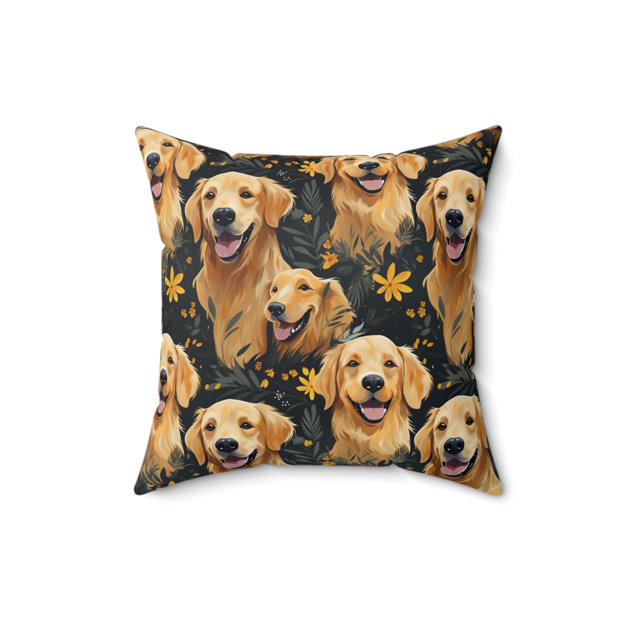 Golden Retriever Pattern Pillow | Dog Portraits Floral Throw Pillow