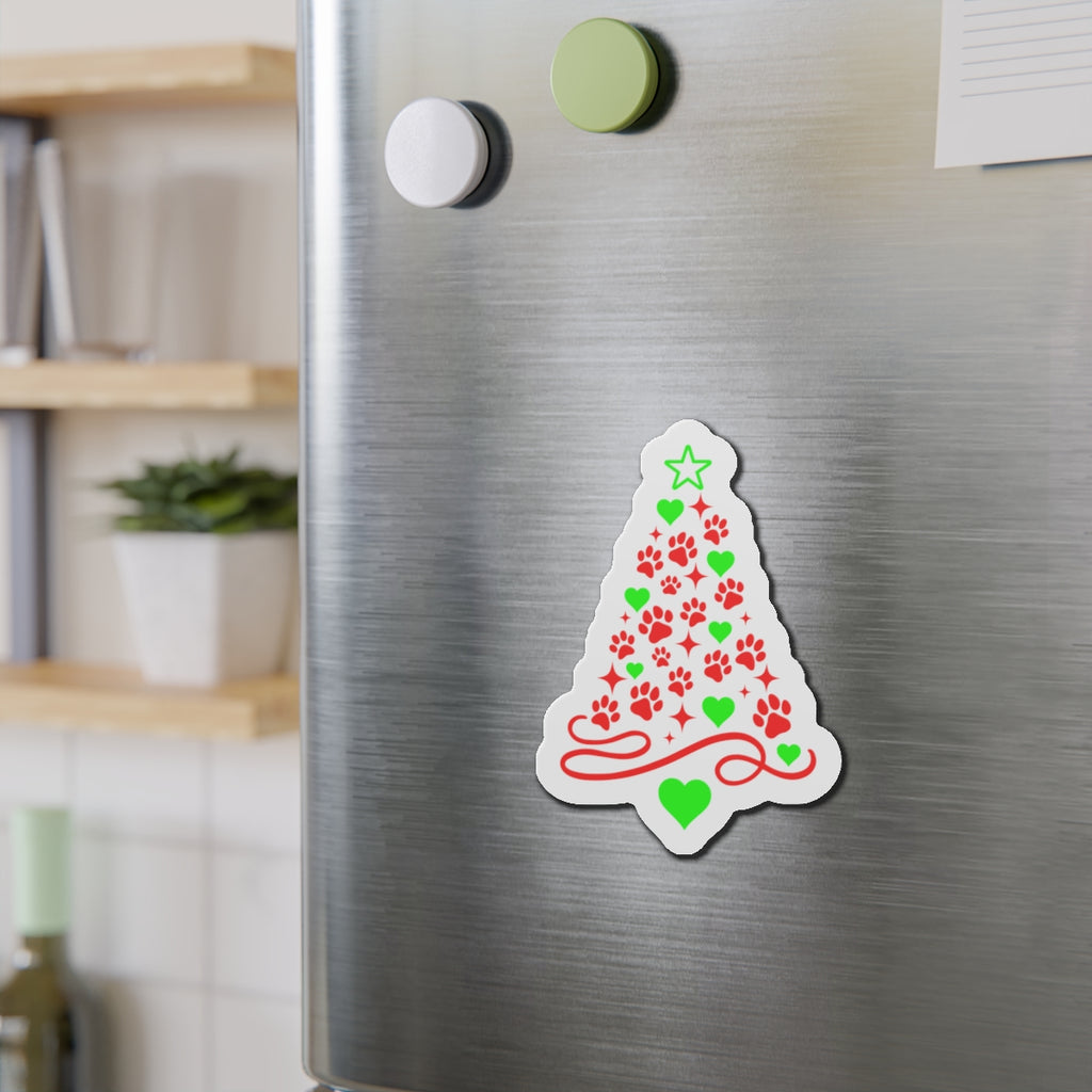Paw Print Christmas Tree Die-Cut Magnet | Holiday Pet Paw Tree Magnet