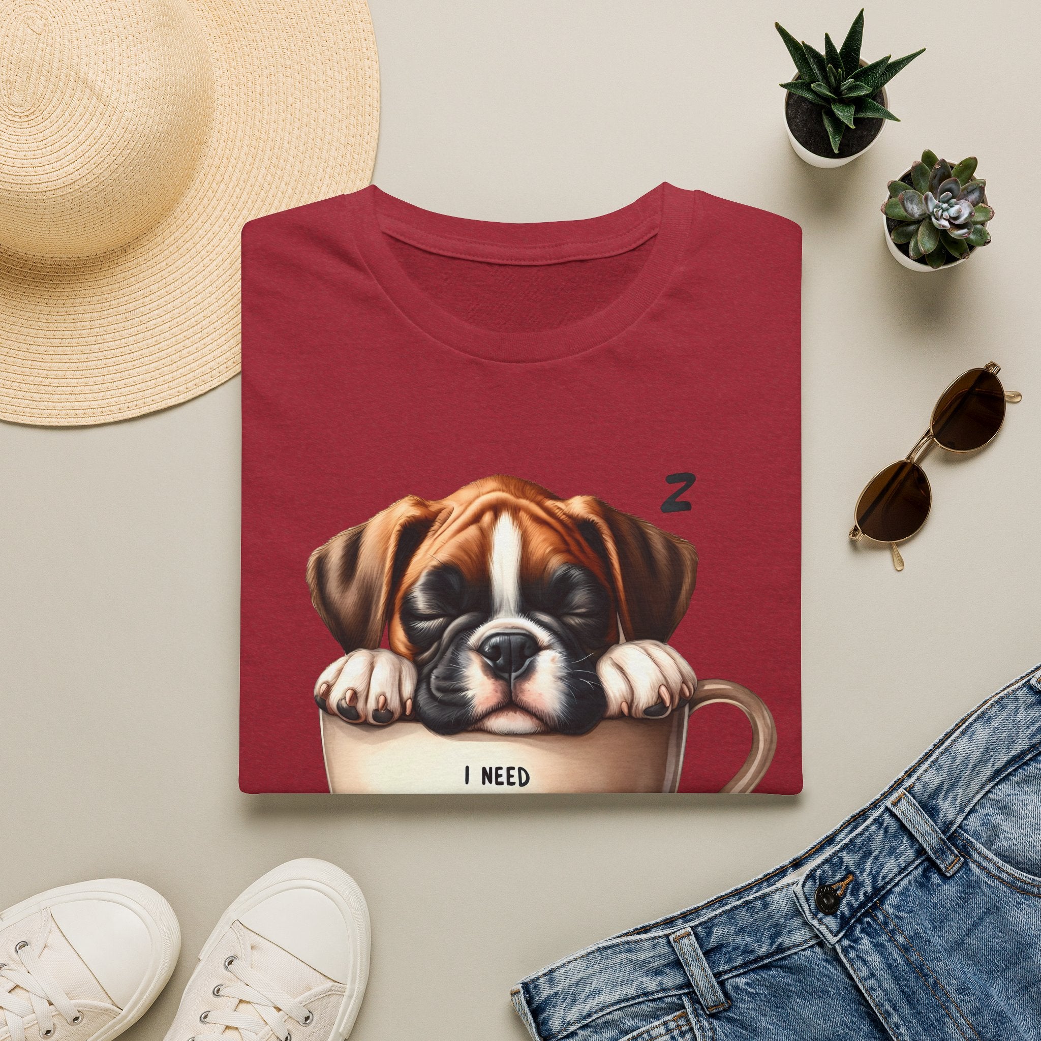 Sleeping Puppy in Coffee Cup T-Shirt | I Need Coffee Design