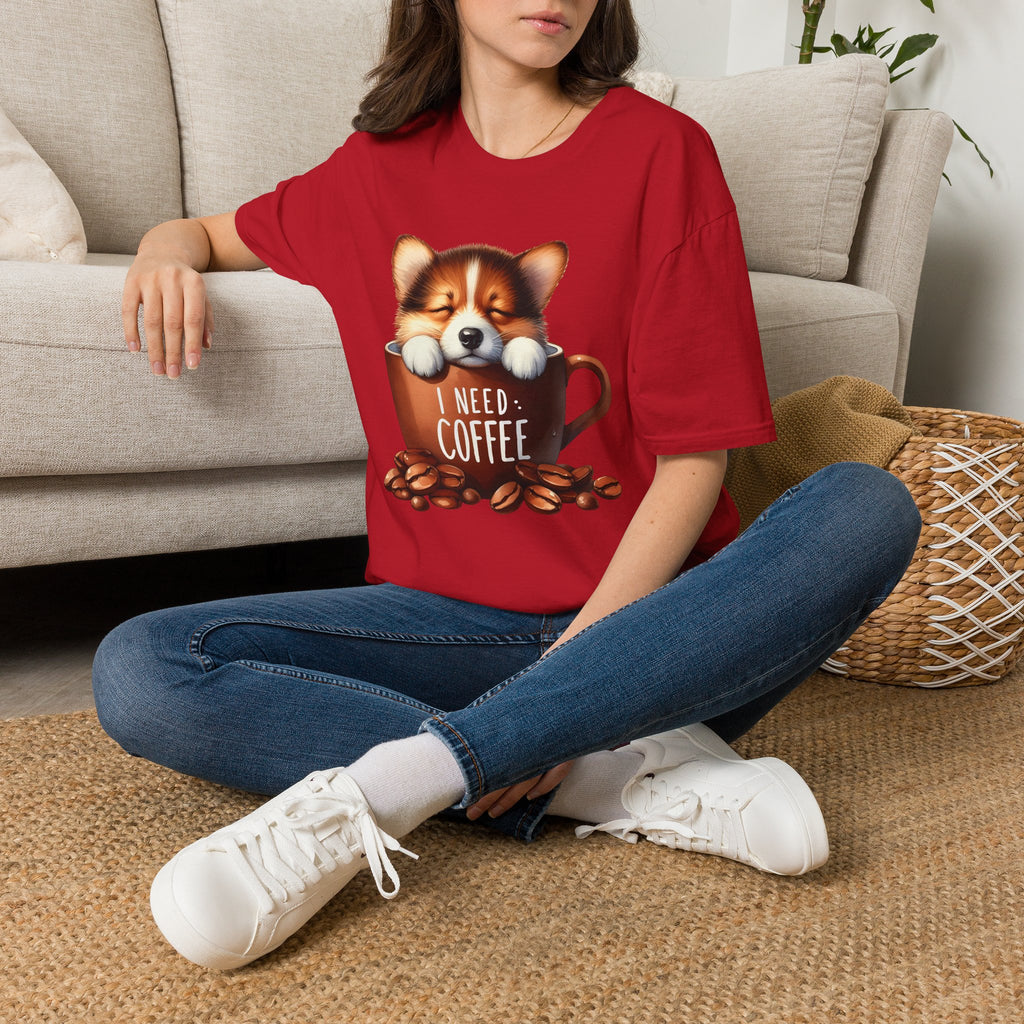 Sleeping Puppy in Coffee Cup T-Shirt | I Need Coffee, Cute Corgi Mug