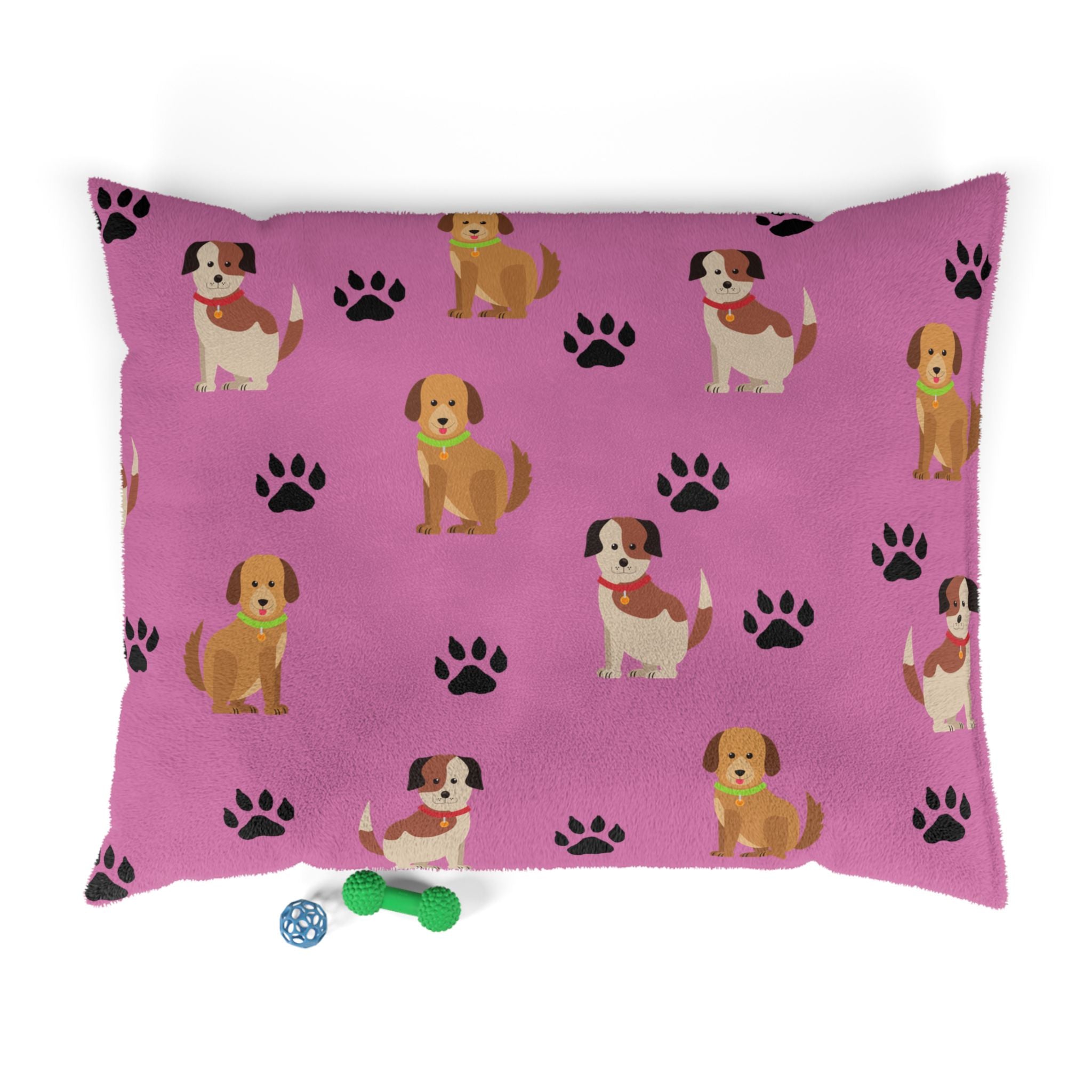 Cute Cartoon Dogs Pet Bed | Pink Paw Print Pattern