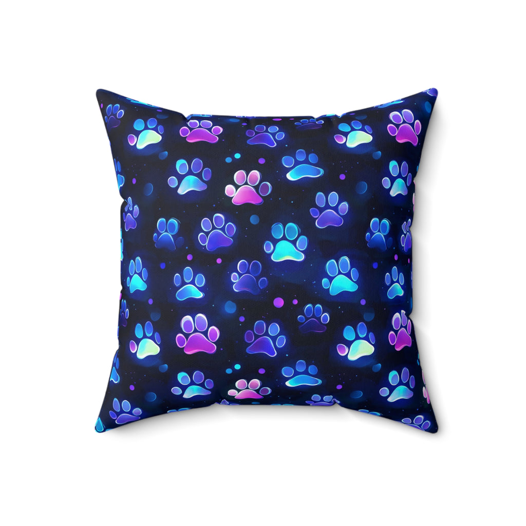 Neon Paw Print Pattern Pillow | Square Polyester Pillow