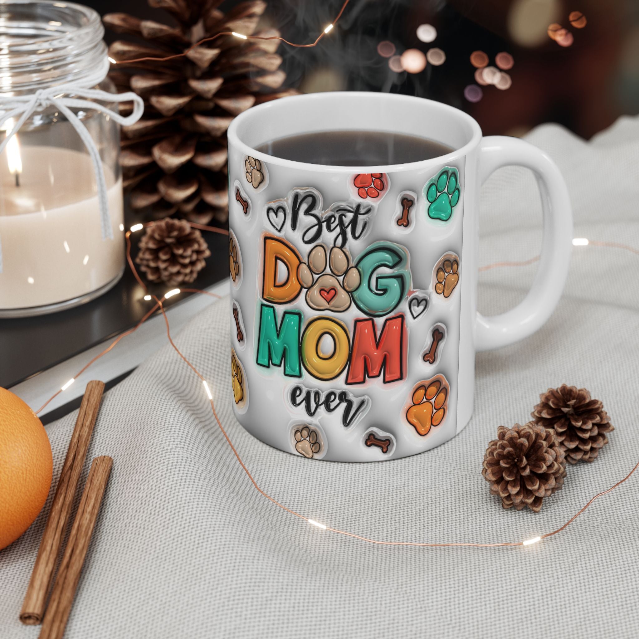 Best Dog Mom mug | Paw Print Pattern Ceramic Mug, 11oz or 15oz