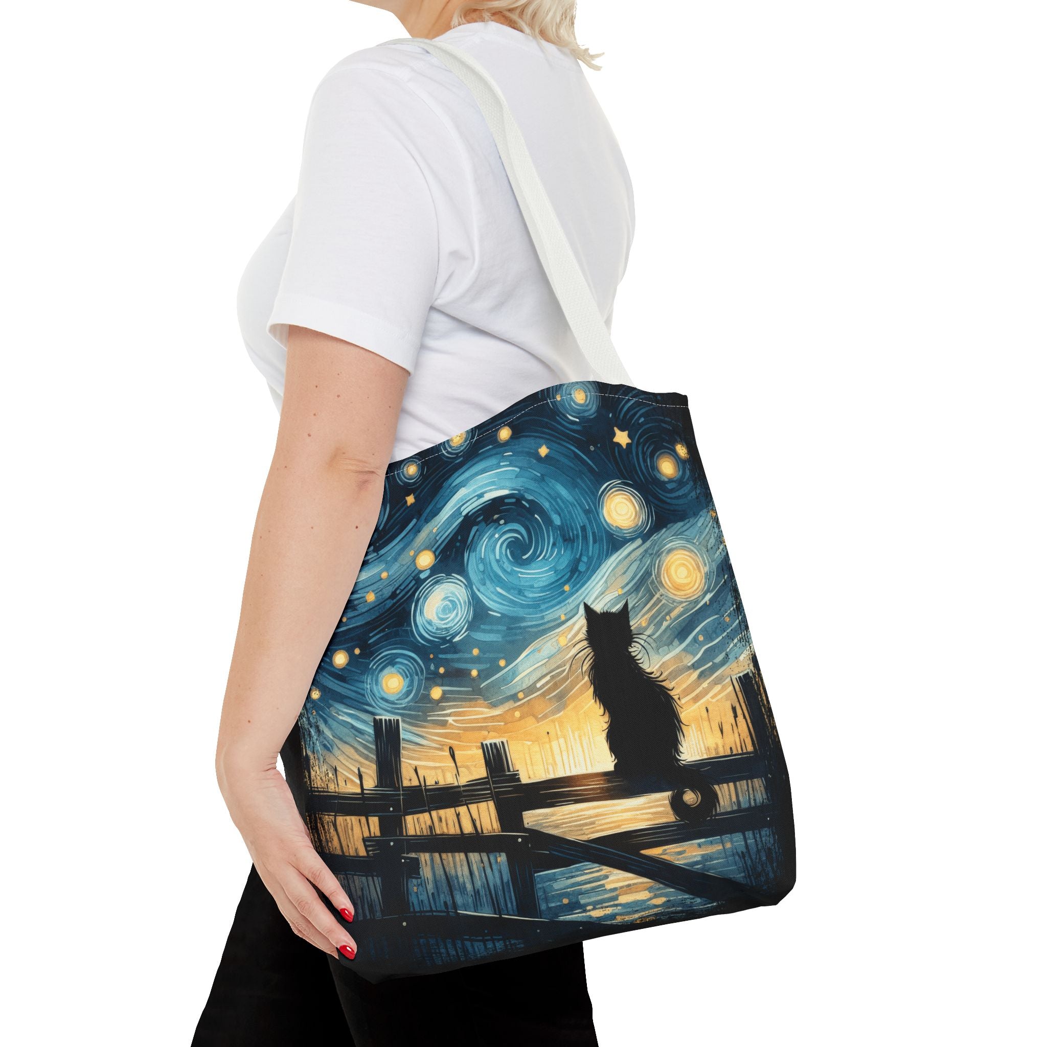 Starry Night Cat Tote | Van Gogh Inspired Swirling Sky Bag