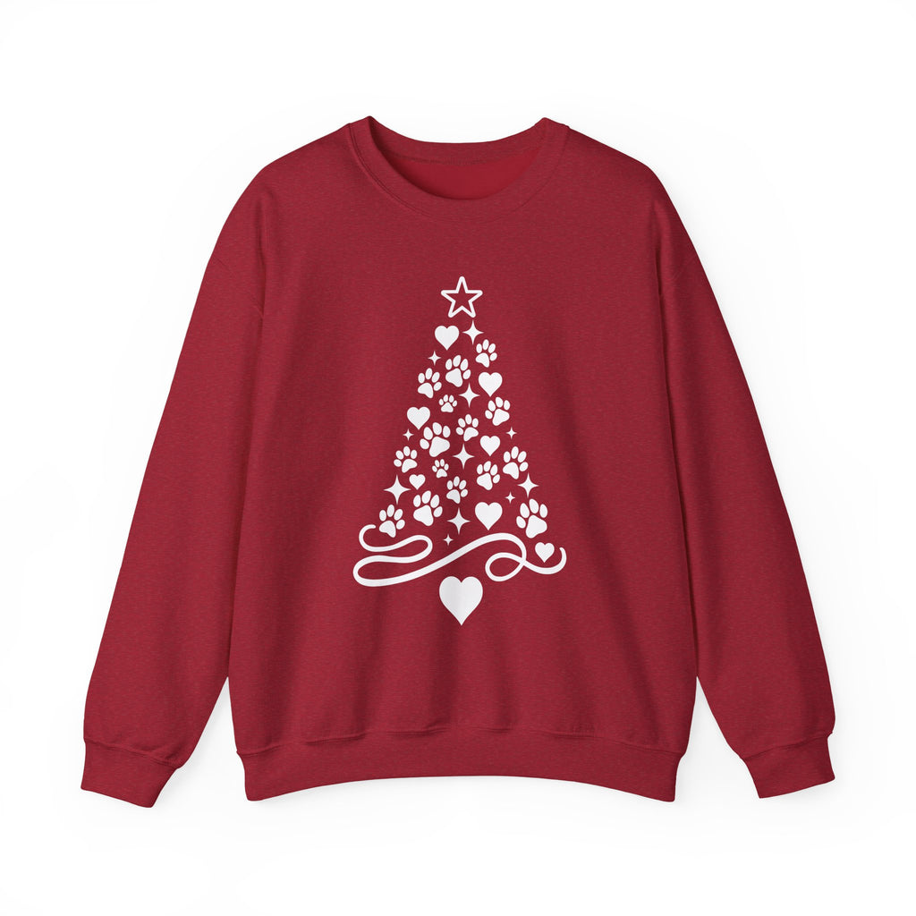 Paw Paw Print Christmas Tree Sweatshirt | Pet Lover Holiday Crewneck