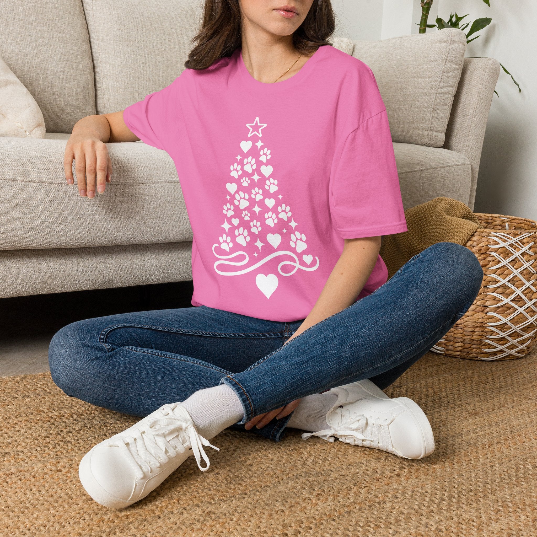 Paw Paw Print Christmas Tree T-Shirt | Dog Lover Holiday Tee