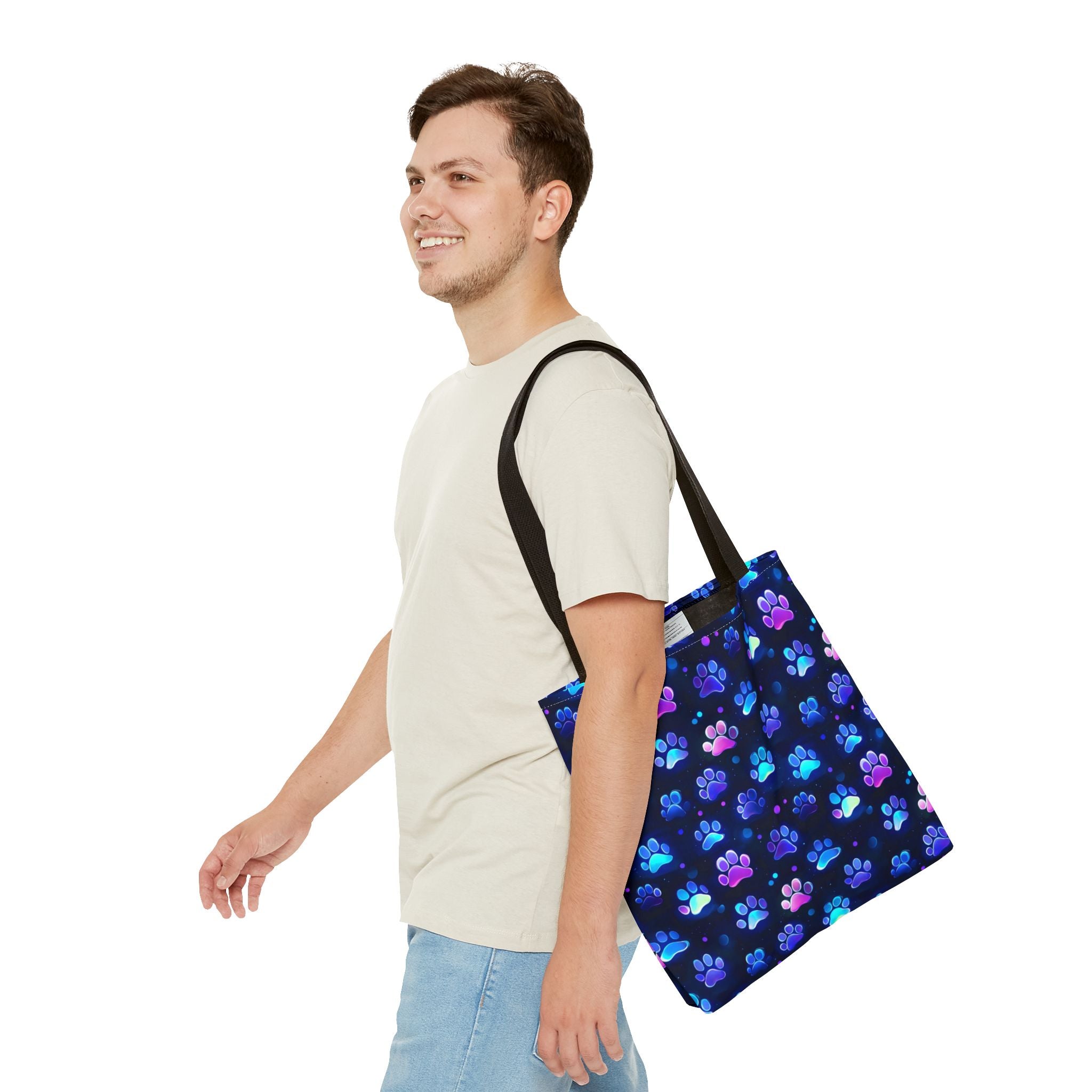Neon Paw Print Tote | Colorful Cat Dog Paw Pattern All Over Print