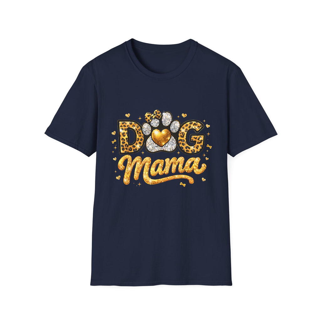 Dog Mama T-Shirt | Leopard Heart Paw Print, Gold Glitter Script