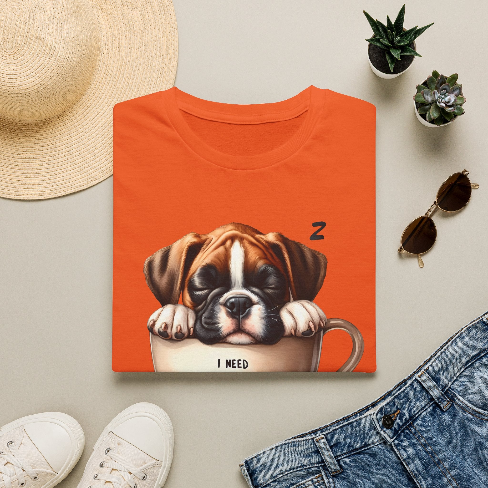 Sleeping Puppy in Coffee Cup T-Shirt | I Need Coffee Design