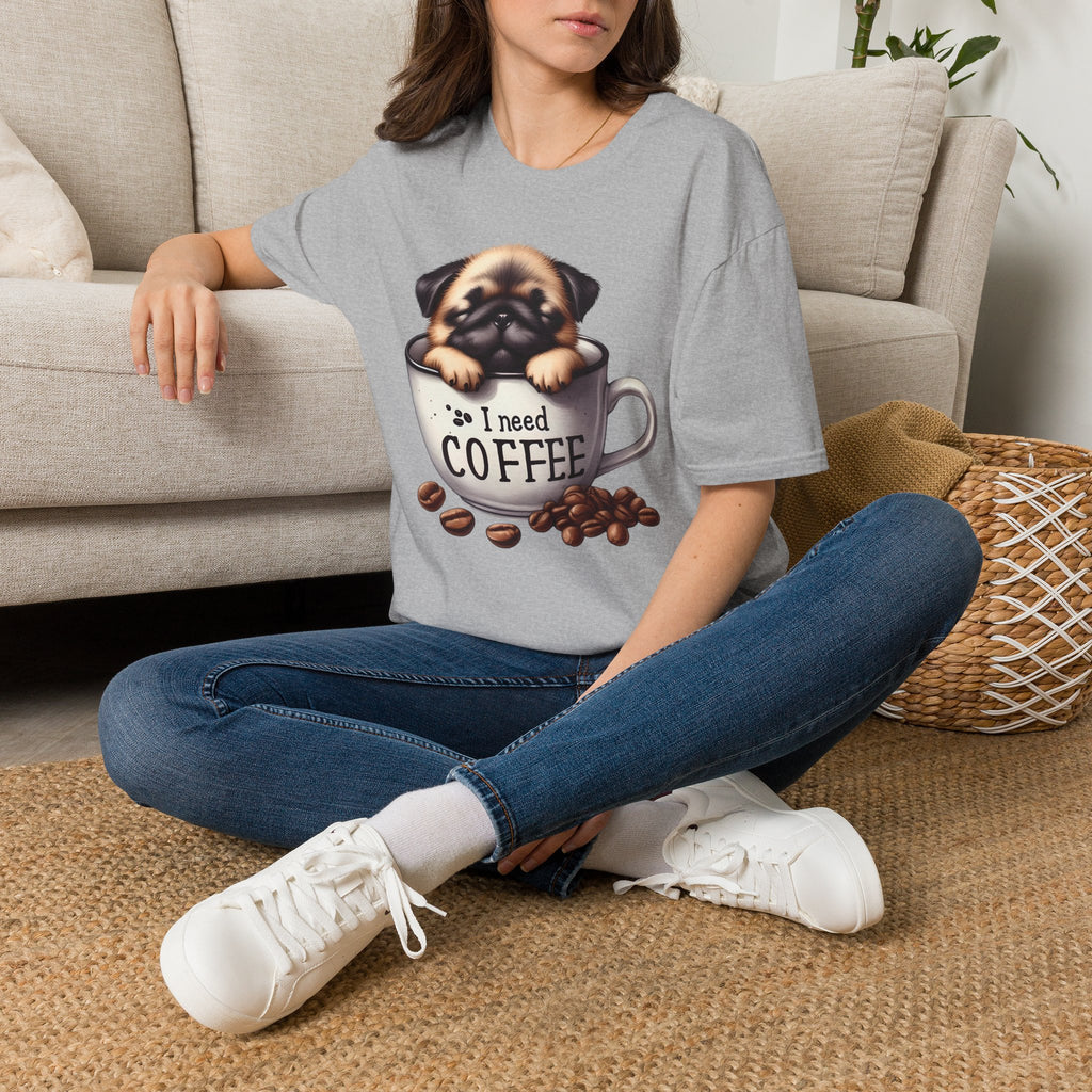 Puppy in Coffee Cup I Need Coffee T-Shirt | Cute Pug Coffee Tee