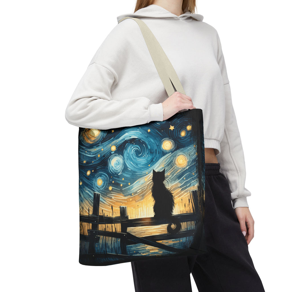 Starry Night Cat Tote | Van Gogh Inspired Swirling Sky Bag