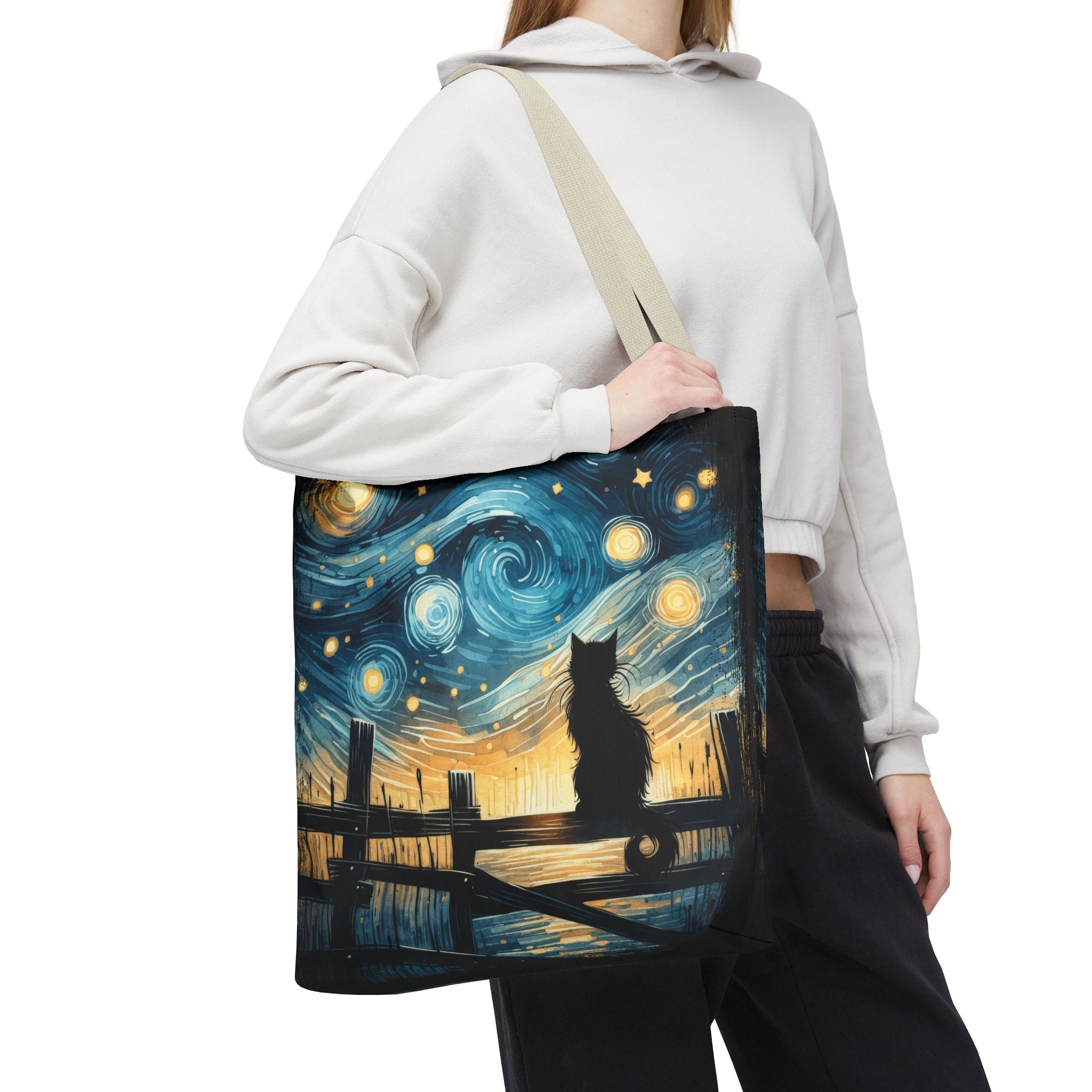 Starry Night Cat Tote | Van Gogh Inspired Swirling Sky Bag