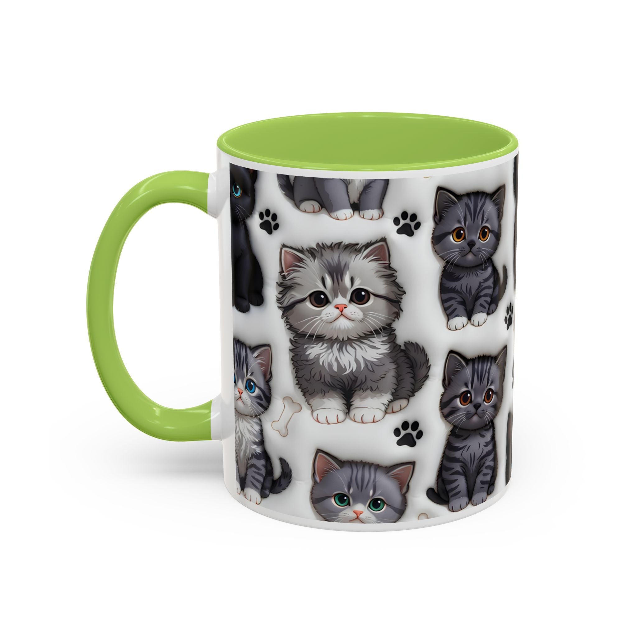Cute Kitten Pattern Accent Coffee Mug | Cat Paw Print Design