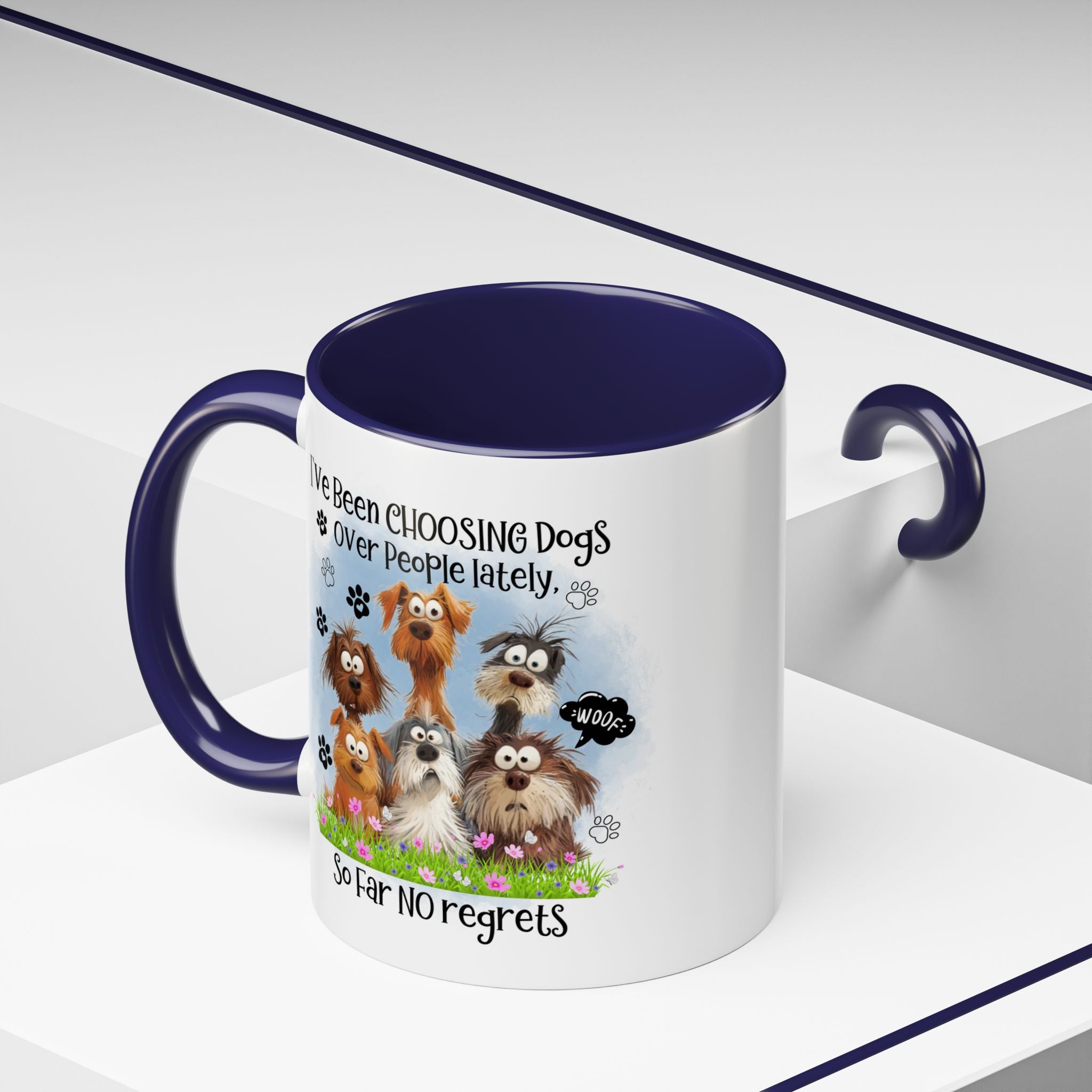Choosing Dogs Over People Mug | Funny Cute Cartoon Dogs, 11oz 15oz Accent Coffee Mug