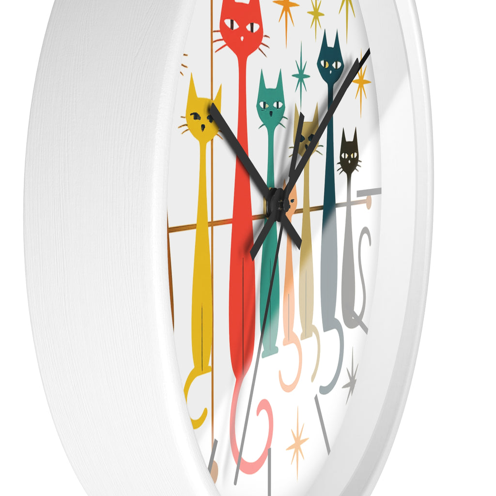 Retro Mid Century Modern Cats Wall Clock | Atomic Starburst Cat Design