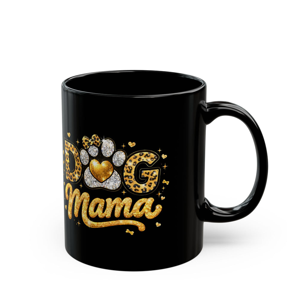 Dog Mama Black Mug | Paw Print Leopard Heart Design