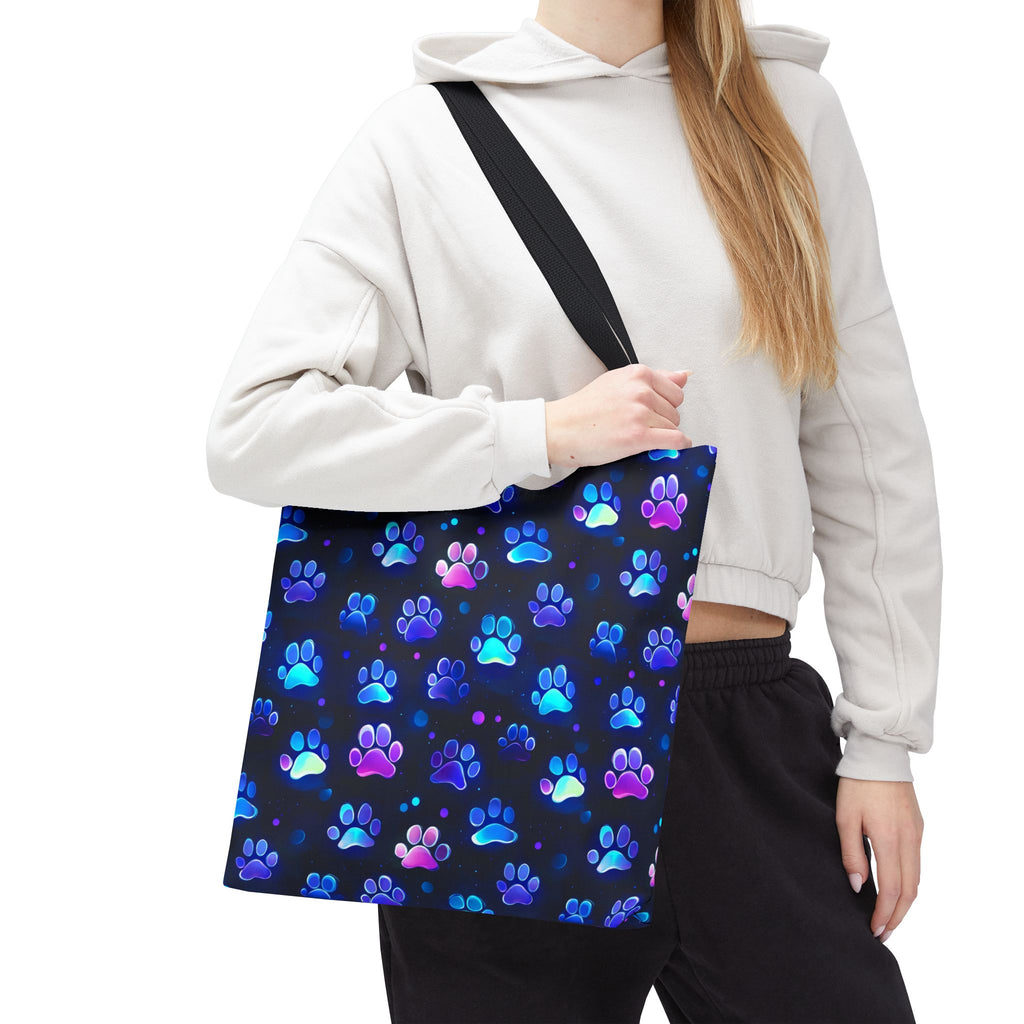 Neon Paw Print Tote | Colorful Cat Dog Paw Pattern All Over Print