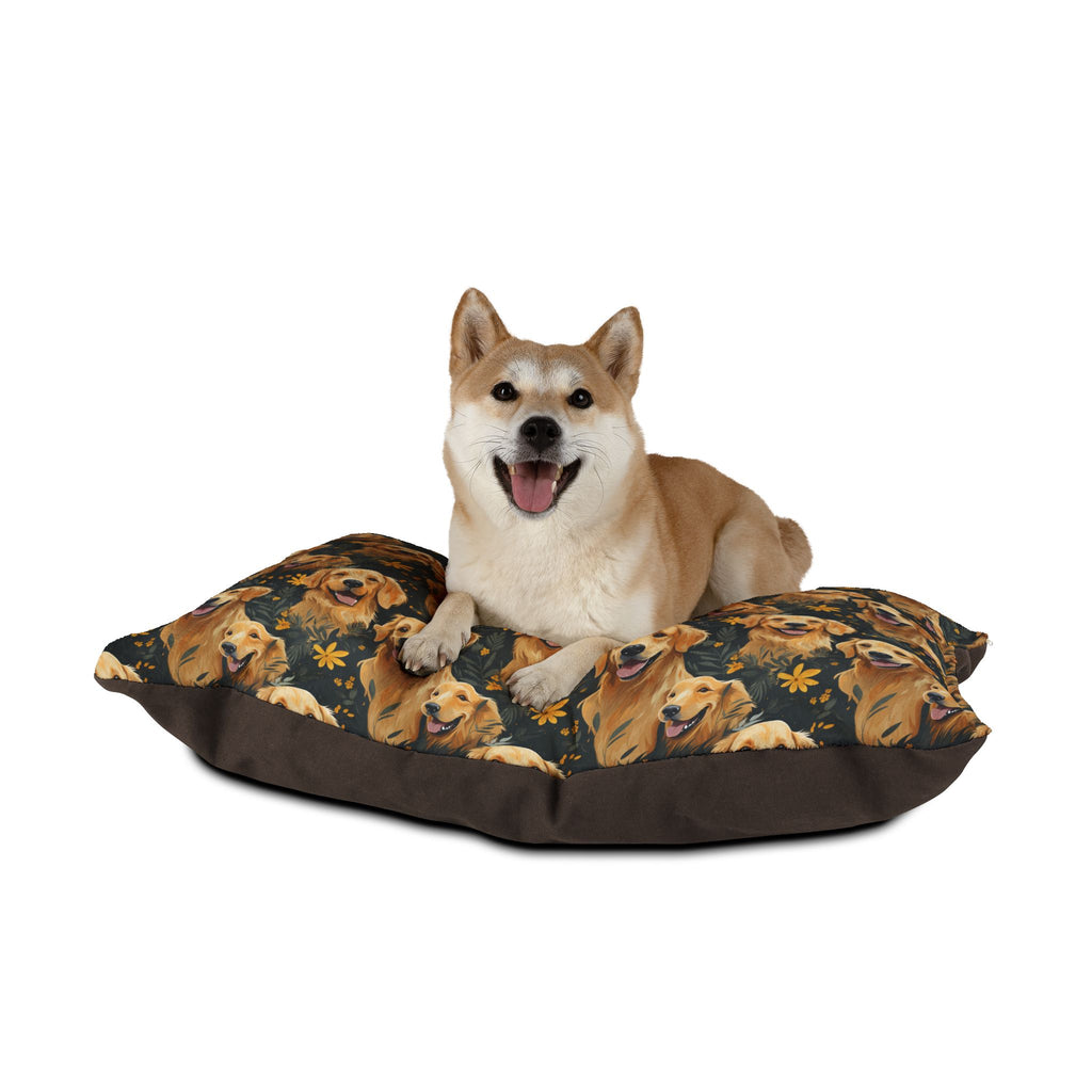 Golden Retriever Pattern Pet Bed | Dog Print, Floral Accents