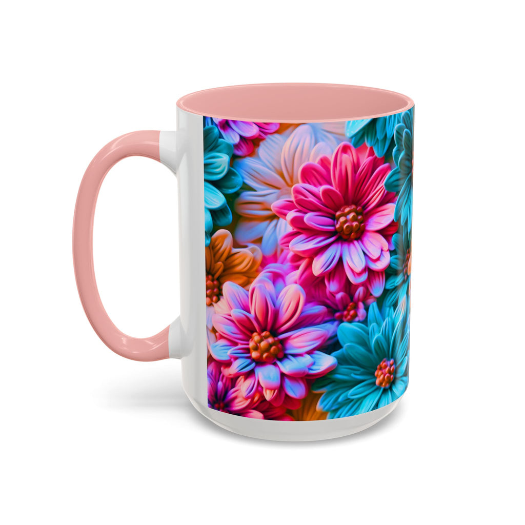 Vibrant Dahlia Floral Accent Mug | 11oz 15oz Ceramic Coffee Mug