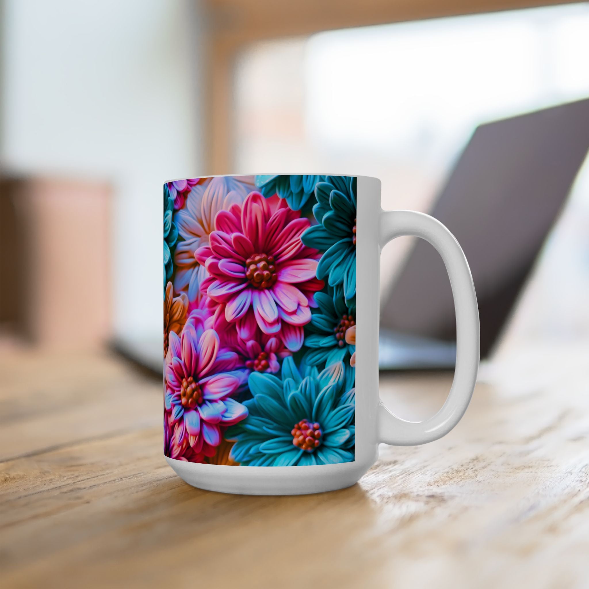Colorful Daisy Pattern Mug | Floral Ceramic Coffee Cup