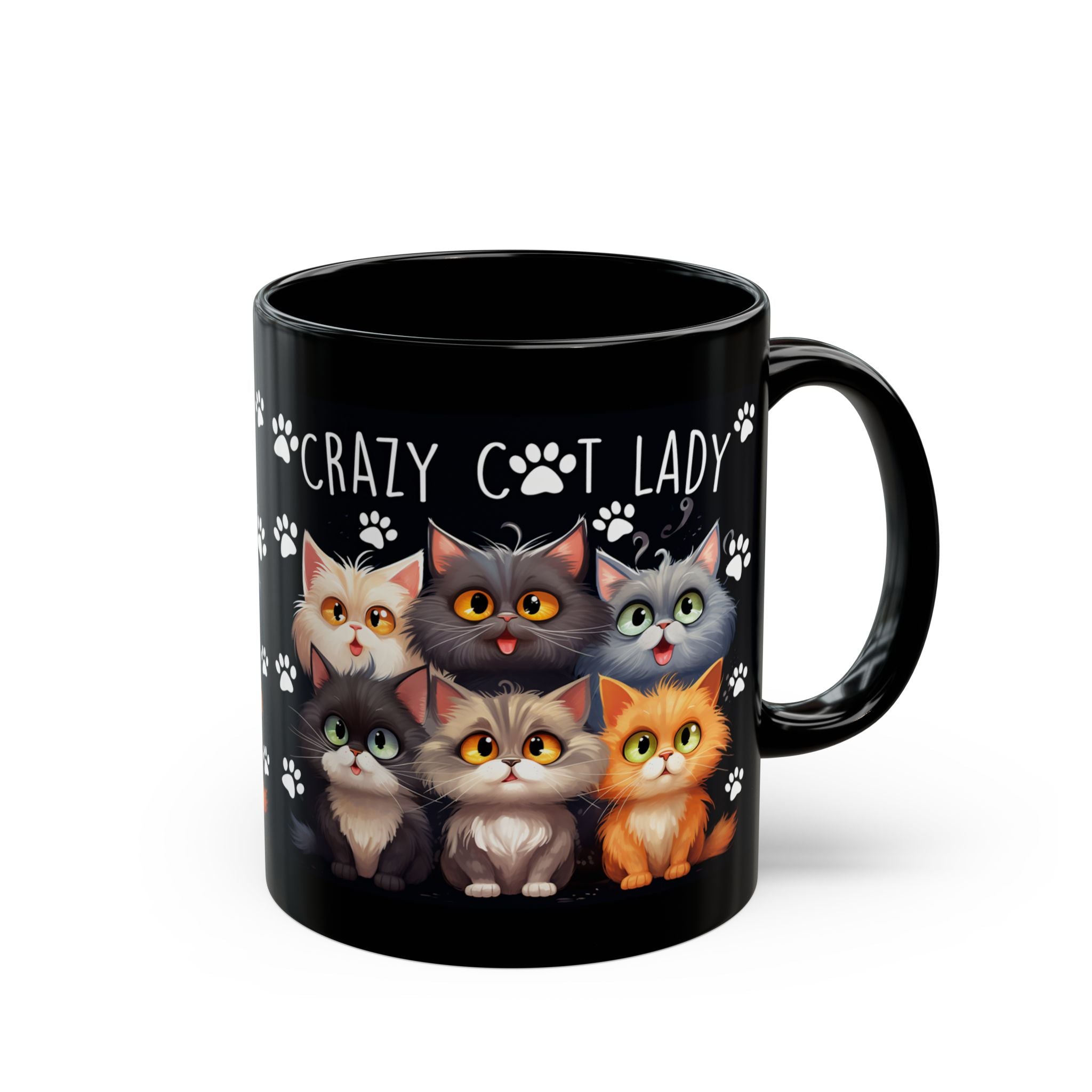Crazy Cat Lady Mug | Black Cat Paw Print Coffee Cup