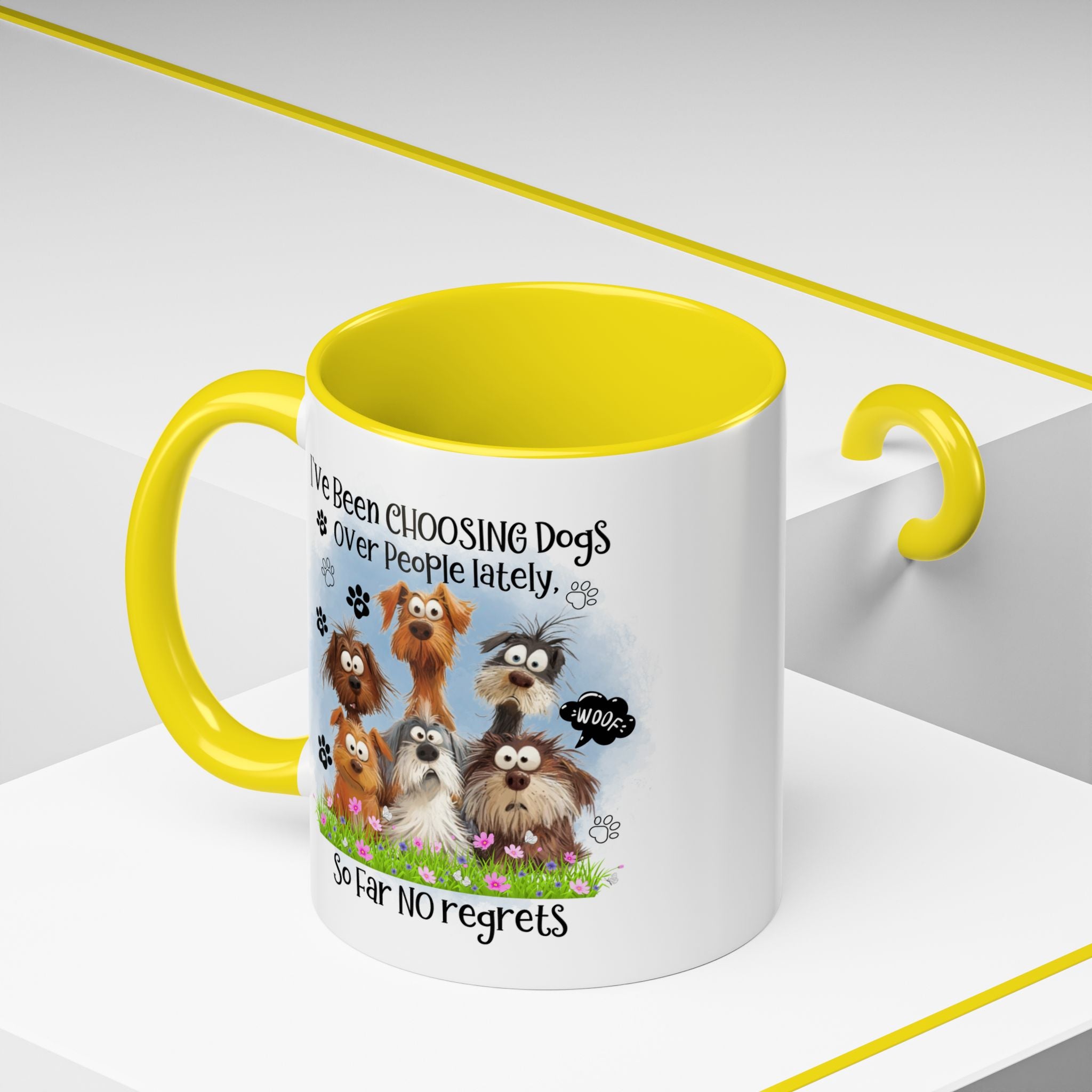 Choosing Dogs Over People Mug | Funny Cute Cartoon Dogs, 11oz 15oz Accent Coffee Mug