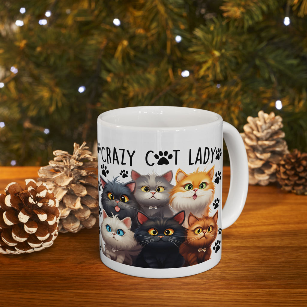 Crazy Cat Lady Cats mug | Cute cartoon kittens paw prints ceramic mug