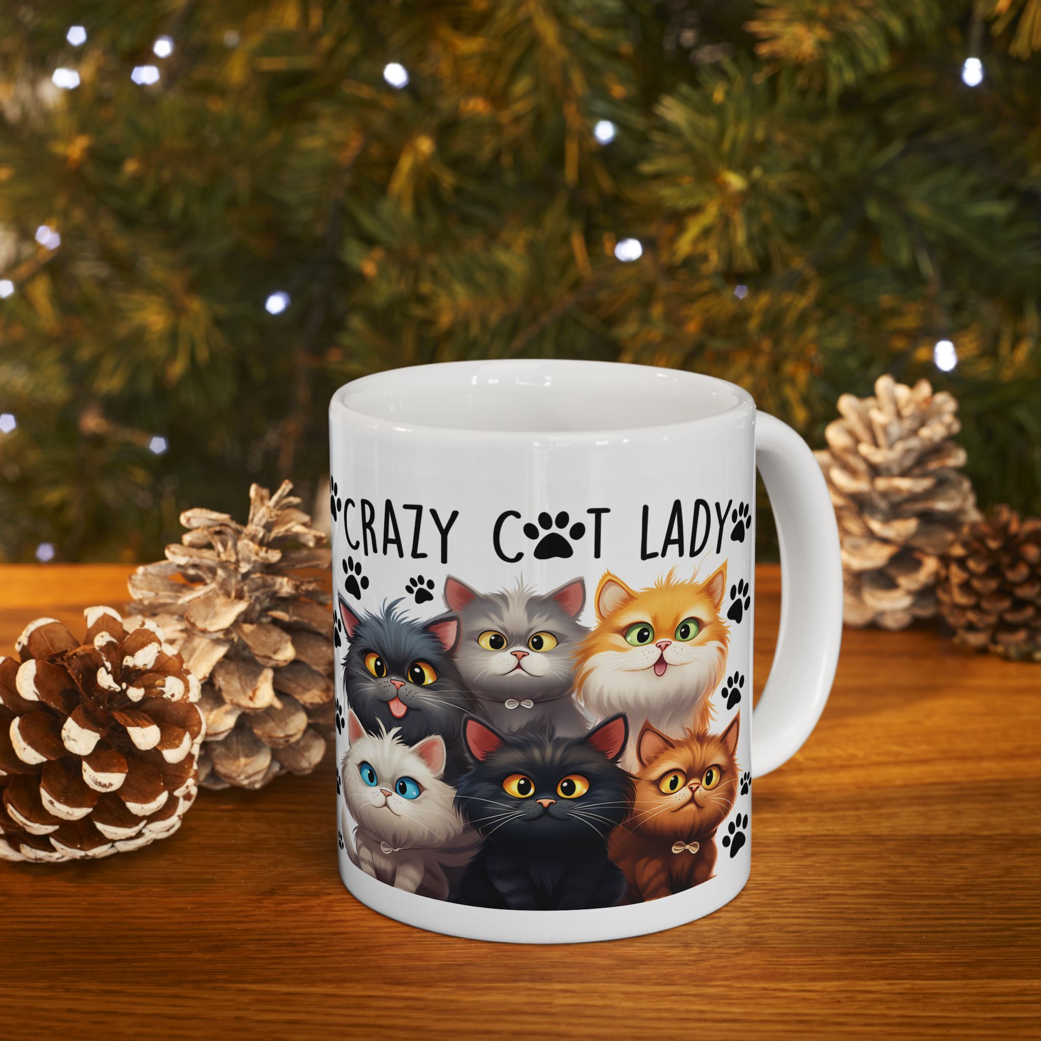 Crazy Cat Lady Cats mug | Cute cartoon kittens paw prints ceramic mug