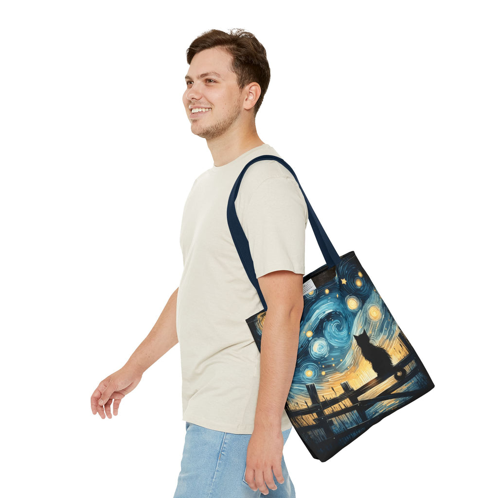 Starry Night Cat Tote | Van Gogh Inspired Swirling Sky Bag