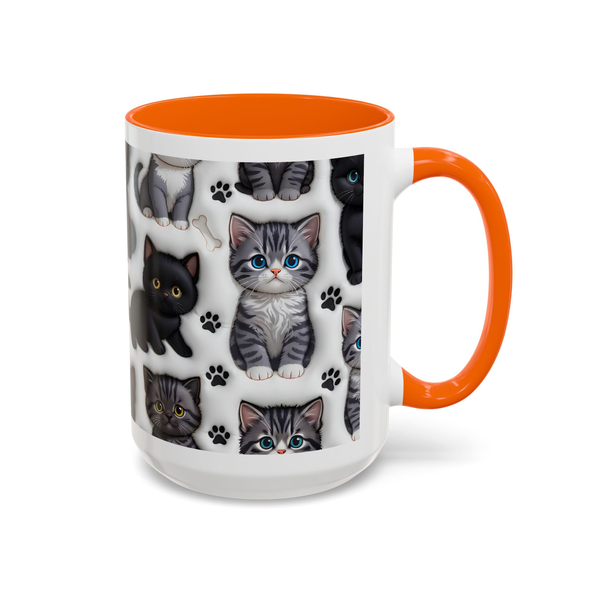 Cute Kitten Pattern Accent Coffee Mug | Cat Paw Print Design
