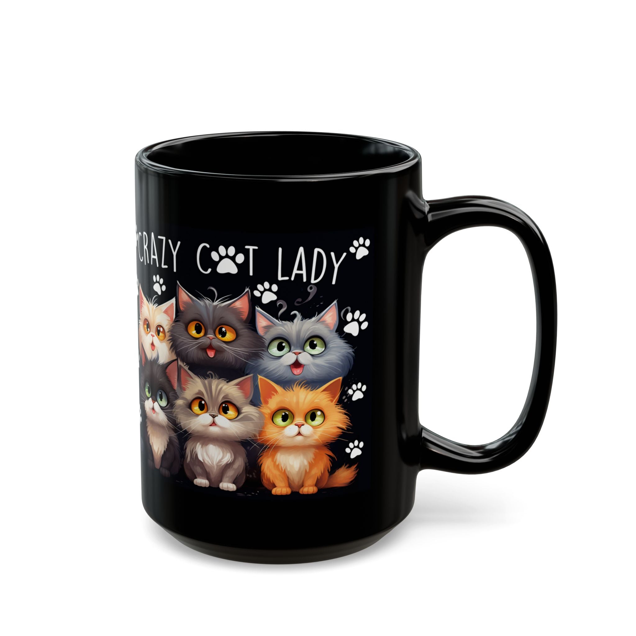 Crazy Cat Lady Mug | Black Cat Paw Print Coffee Cup