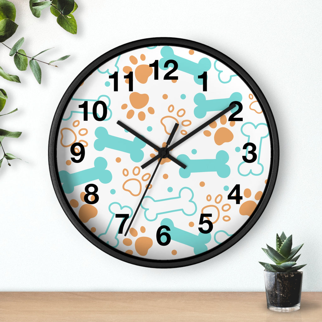 Dog Bones and Paw Prints Wall Clock | Pet-themed Nursery Clock
