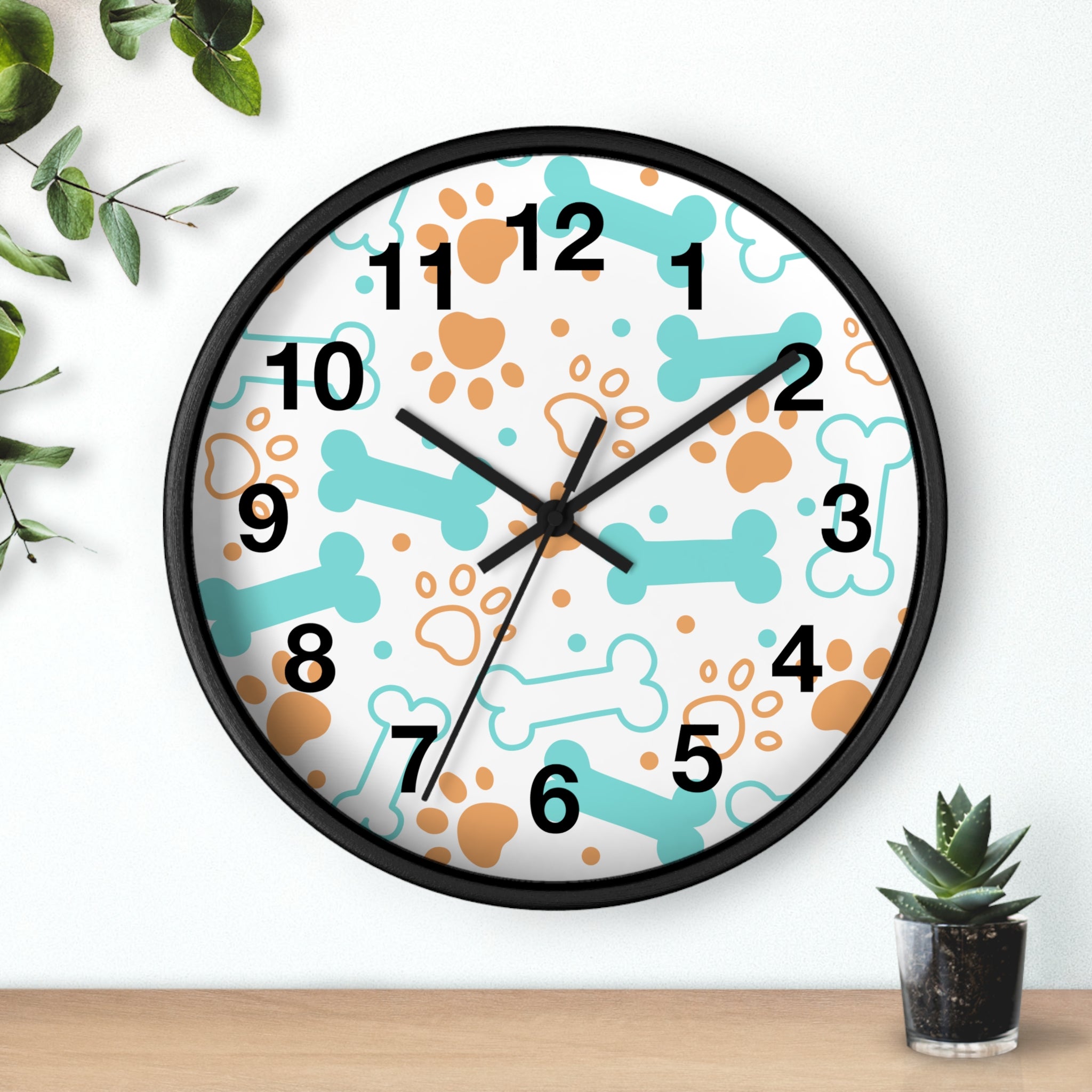 Dog Bones and Paw Prints Wall Clock | Pet-themed Nursery Clock