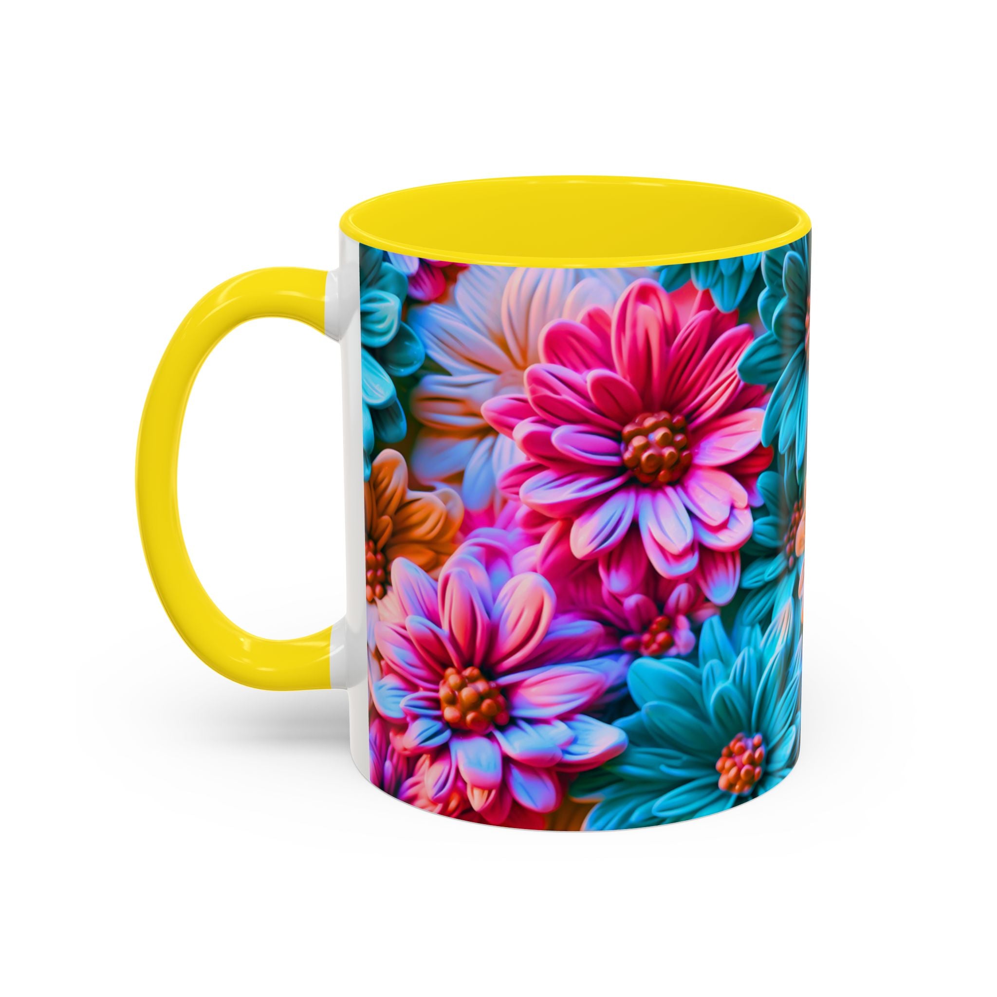 Vibrant Dahlia Floral Accent Mug | 11oz 15oz Ceramic Coffee Mug