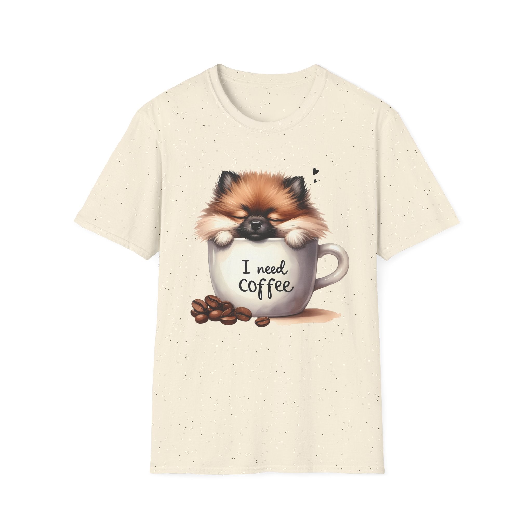 Cute Pomeranian in Coffee Mug T-Shirt | I Need Coffee, Dog Coffee Tee