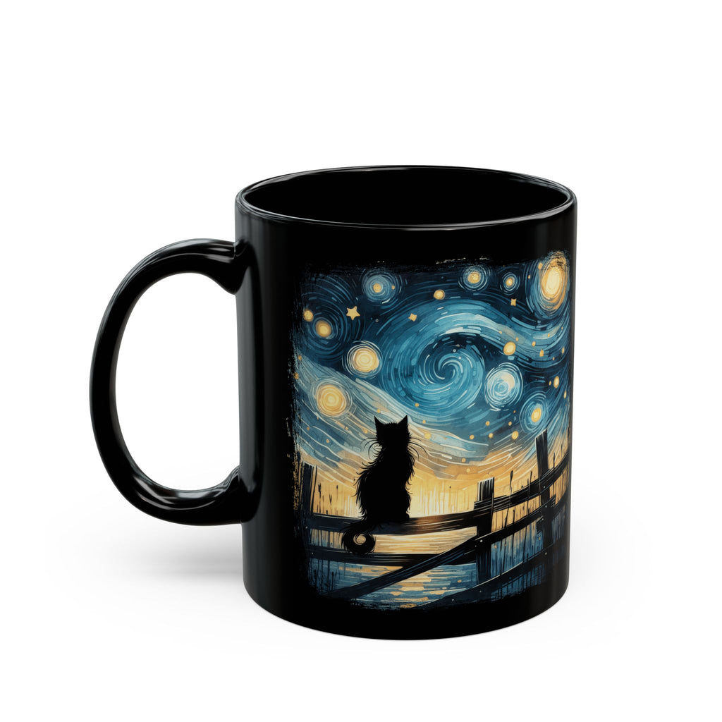 Starry Night Cat mug | Black Ceramic Coffee Cup