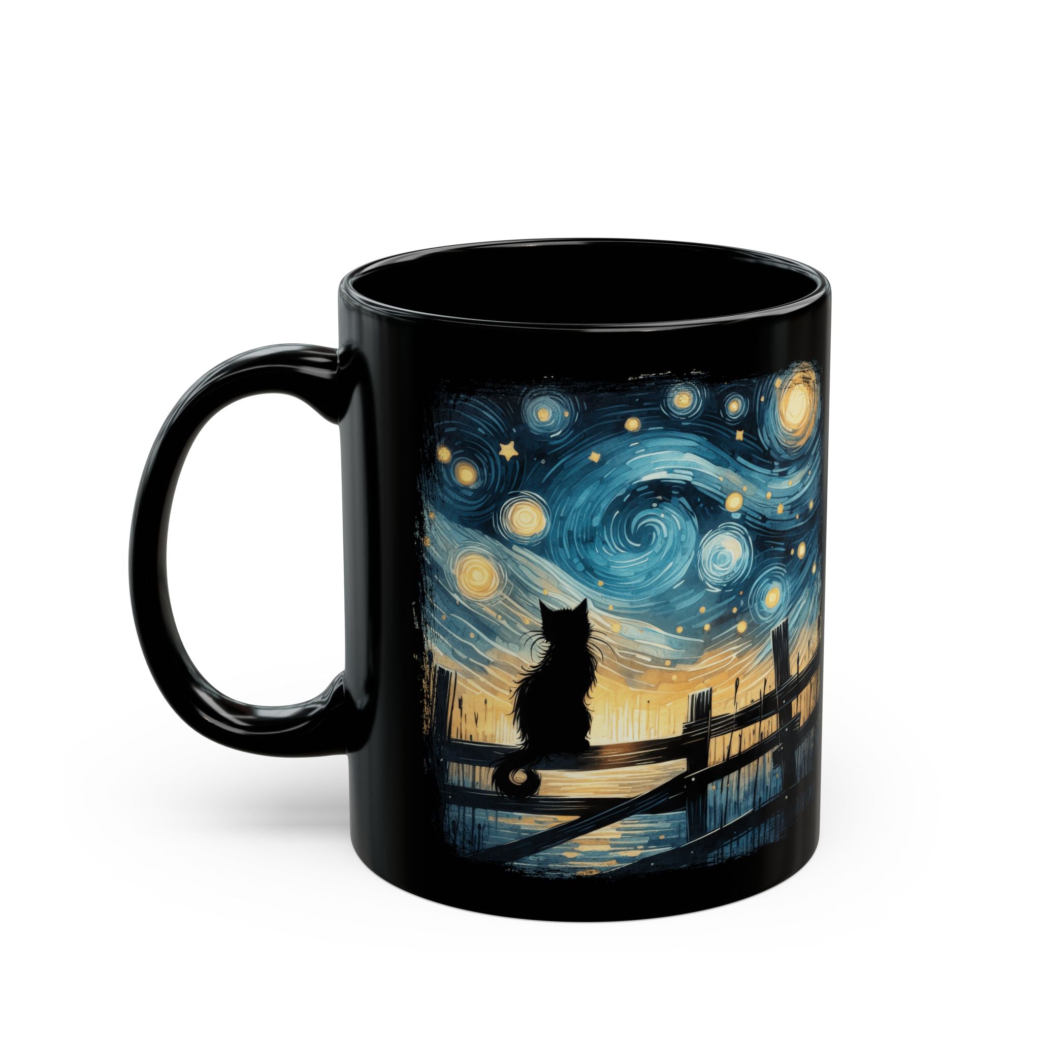 Starry Night Cat mug | Black Ceramic Coffee Cup