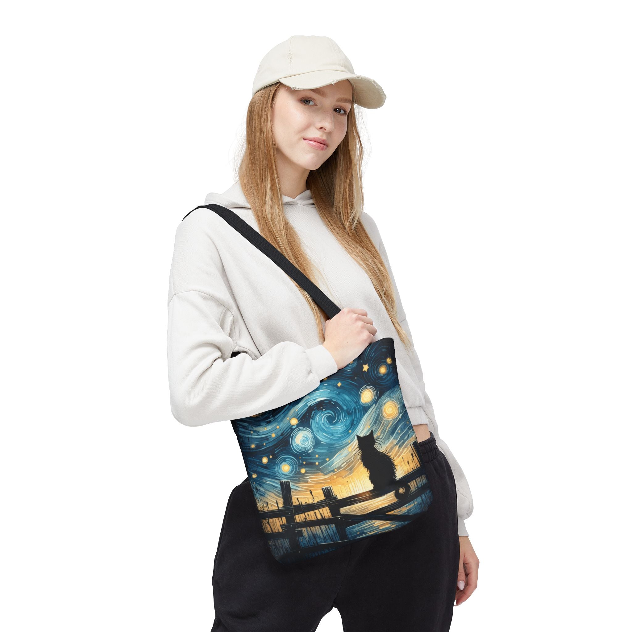 Starry Night Cat Tote | Van Gogh Inspired Swirling Sky Bag