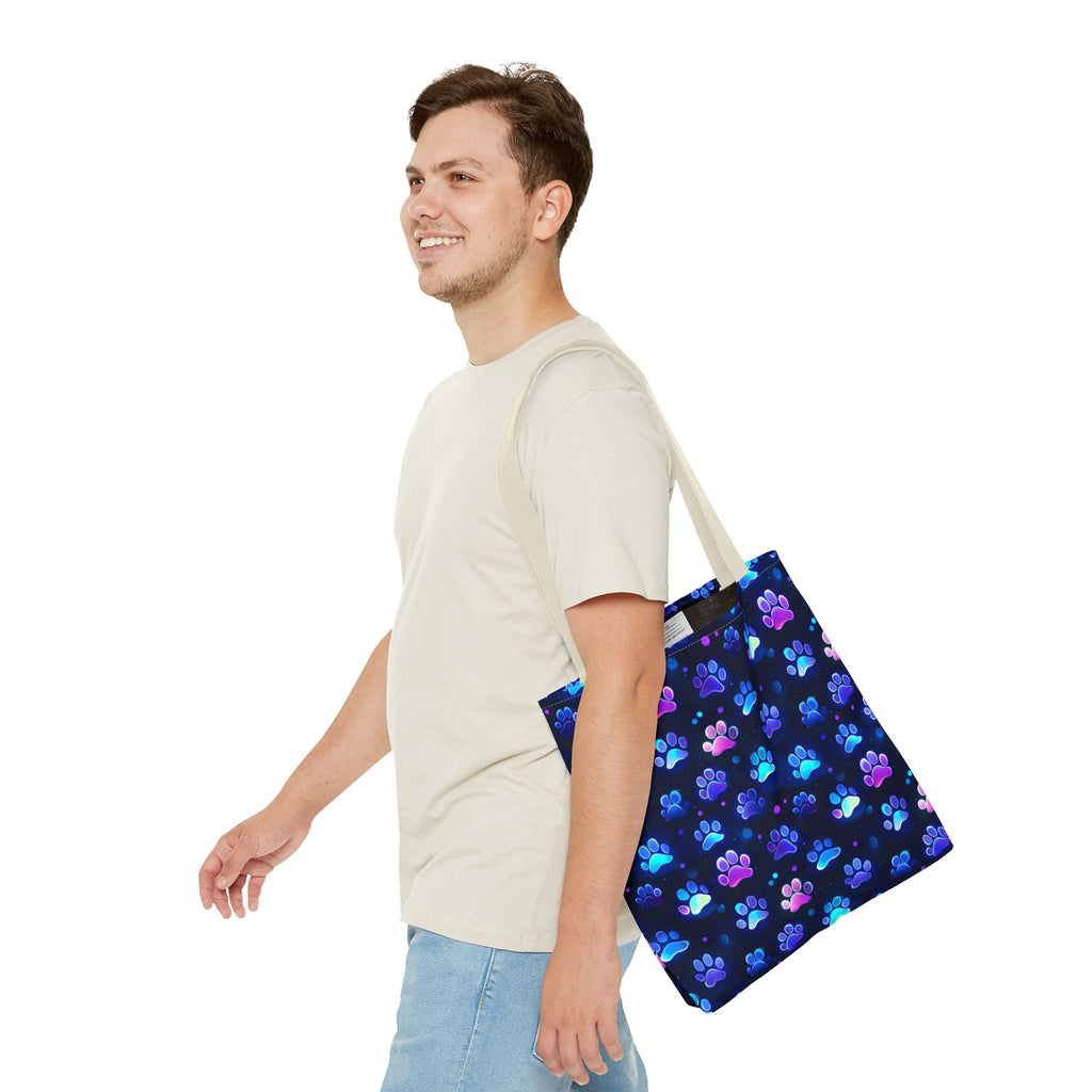 Neon Paw Print Tote | Colorful Cat Dog Paw Pattern All Over Print