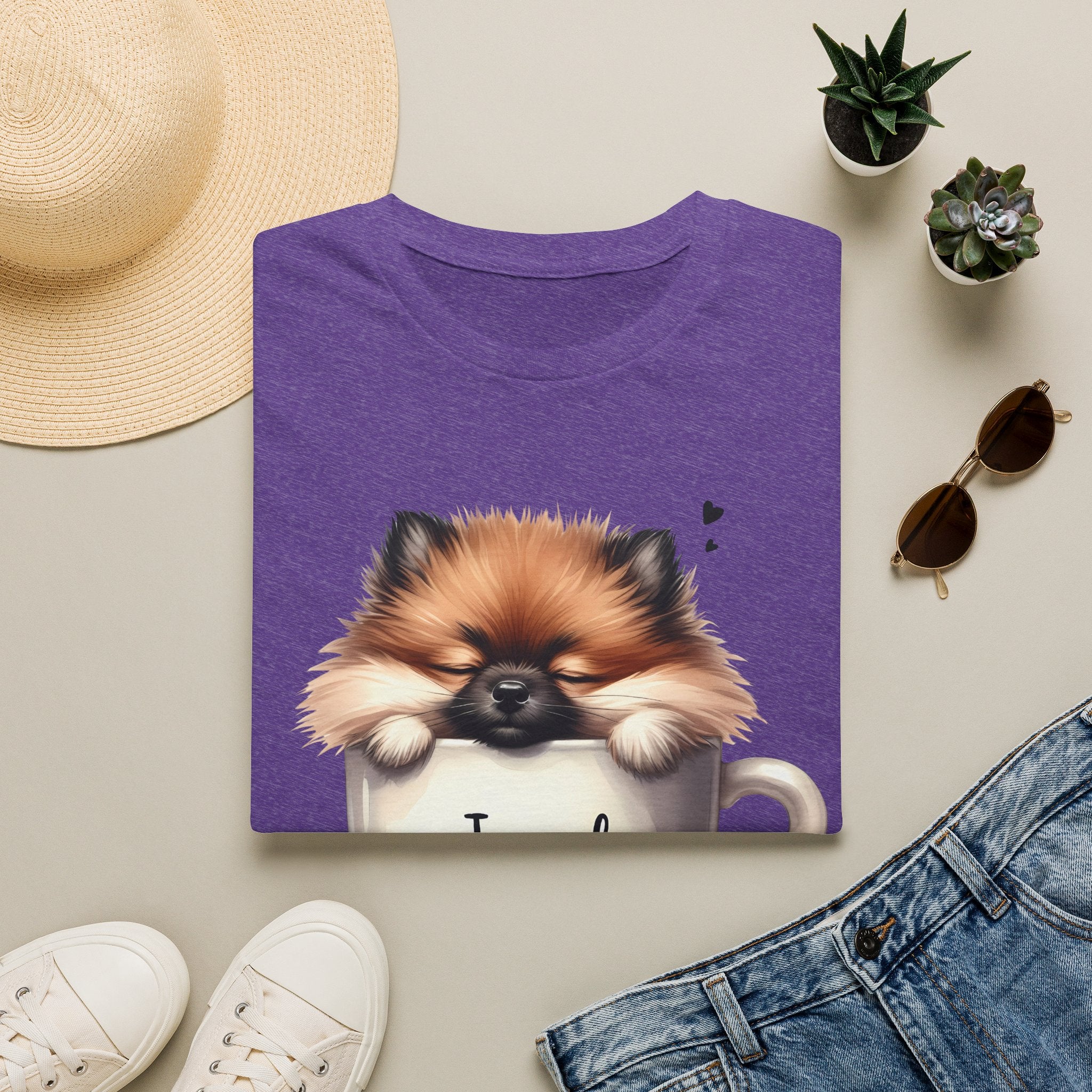 Cute Pomeranian in Coffee Mug T-Shirt | I Need Coffee, Dog Coffee Tee